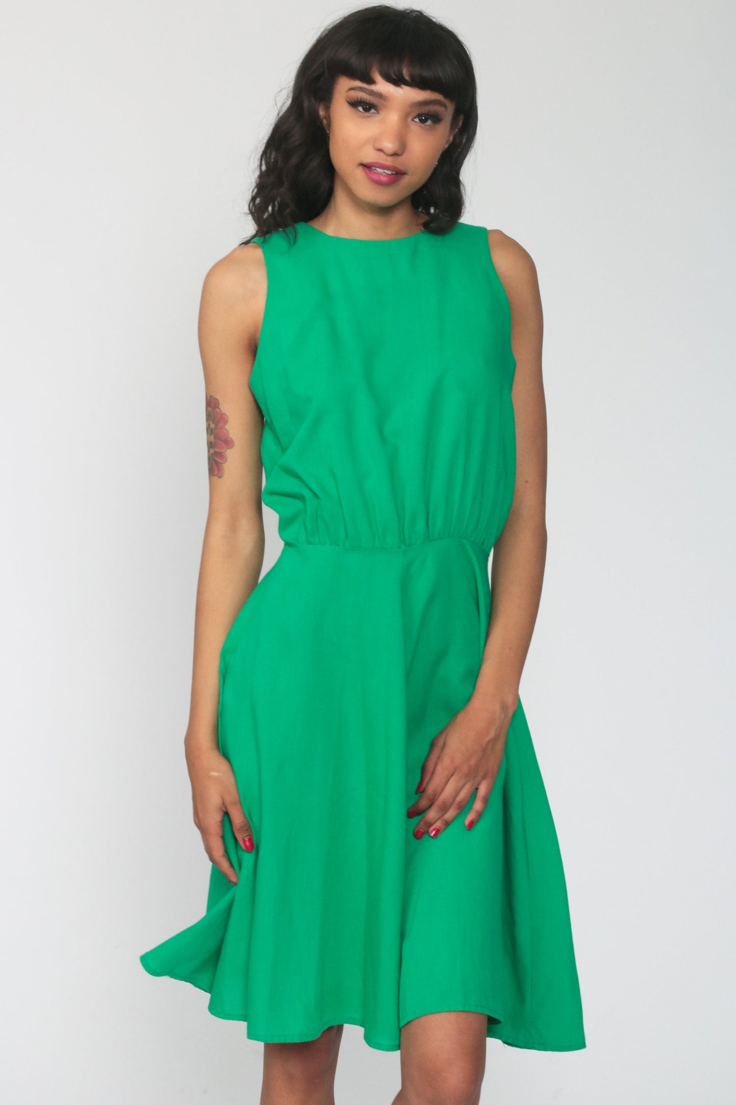 70s Kelly Green Midi Sundress High Waist Tank Sleeveless Extra Small