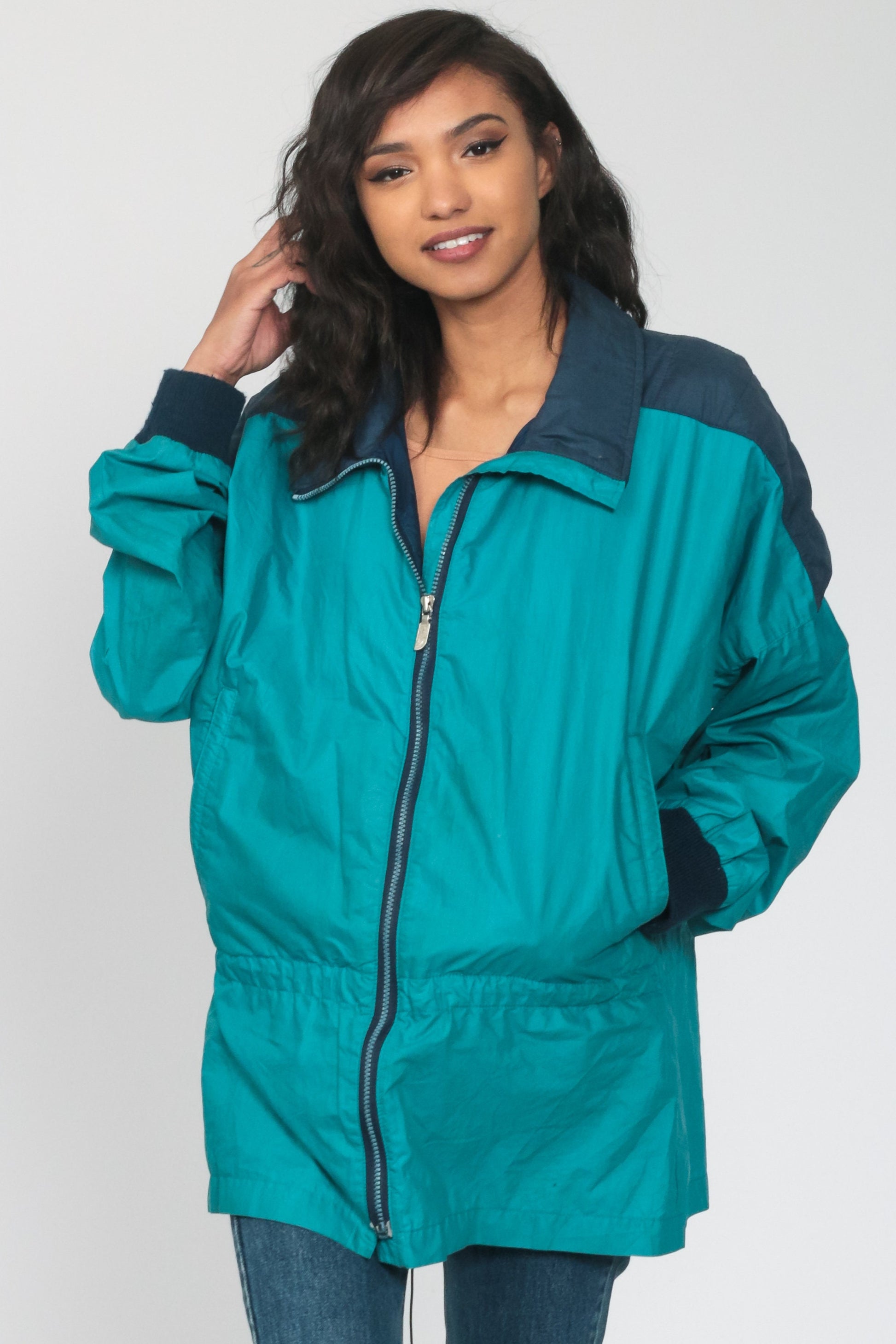 90s The North Face Windbreaker Turquoise Blue Nylon Jacket Large