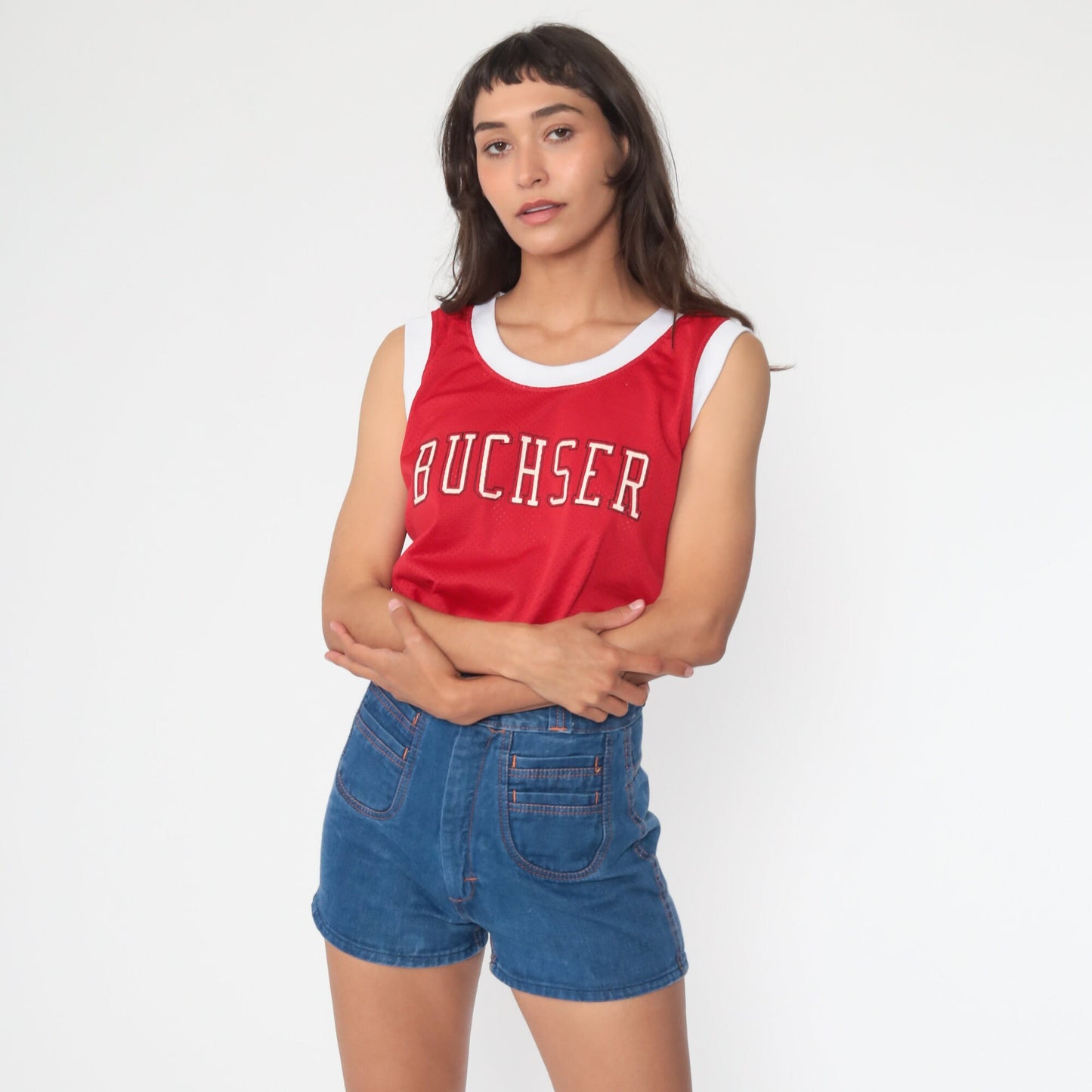 80s Buchser Middle School Red Mesh Ringer Tank Top Medium