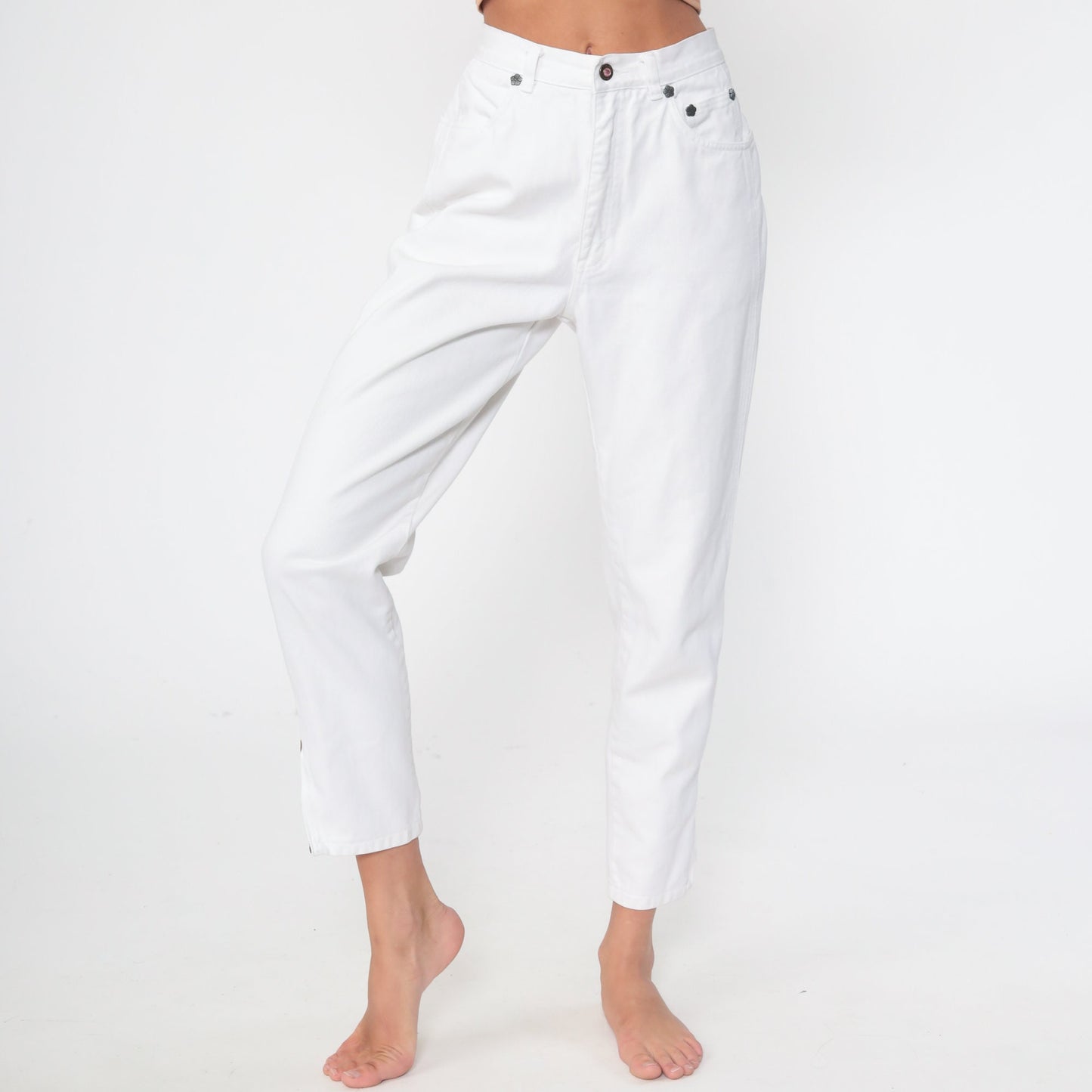 90s LA Gear White High-Waist Mom Jeans Ankle Zip Small