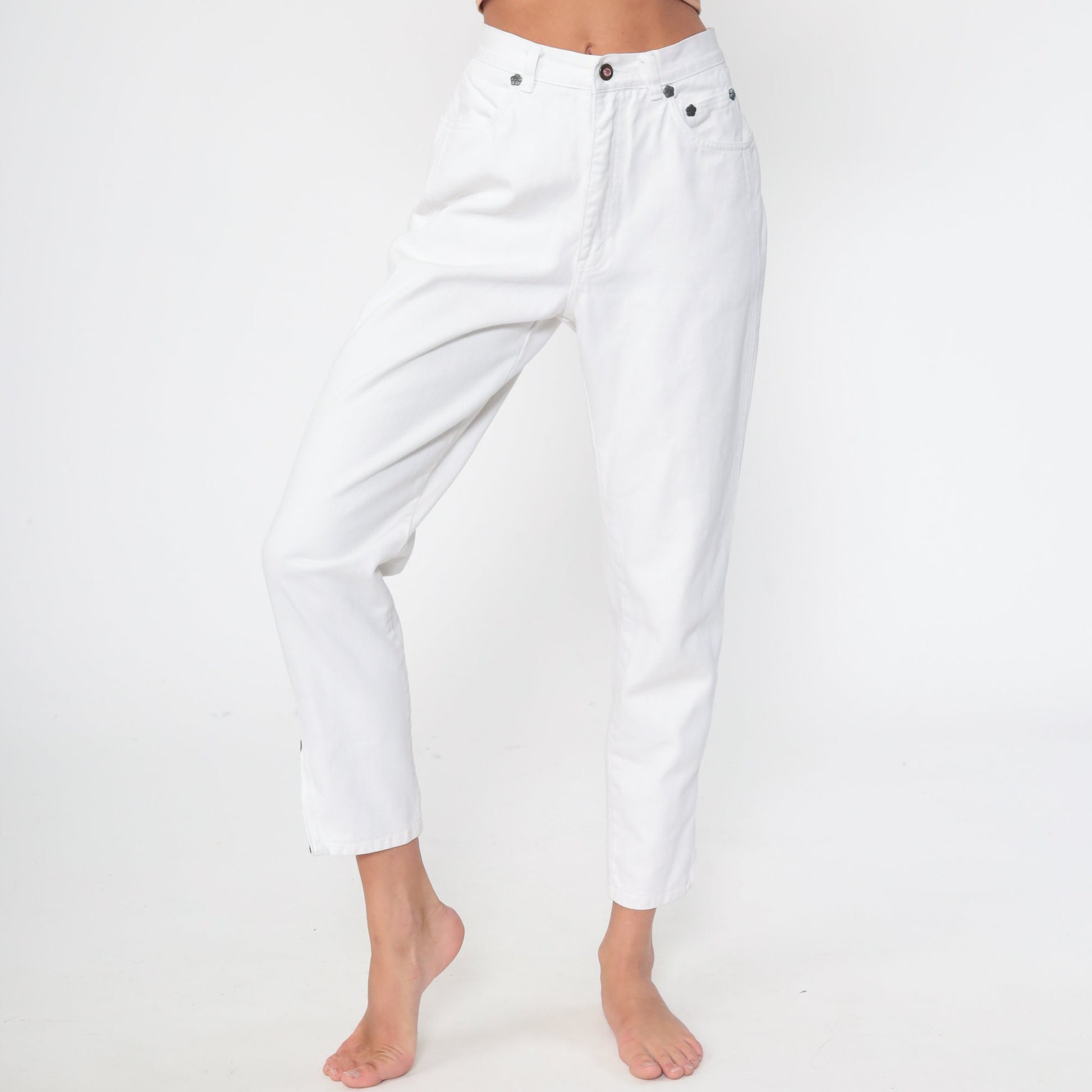 90s LA Gear White High-Waist Mom Jeans Ankle Zip Small