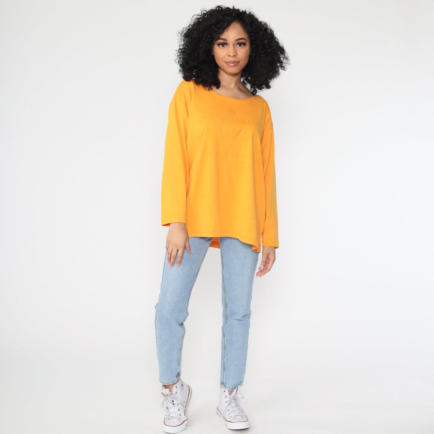 90s Europe Travel Graphic Long Sleeve T-Shirt Yellow Cotton Extra Large XL