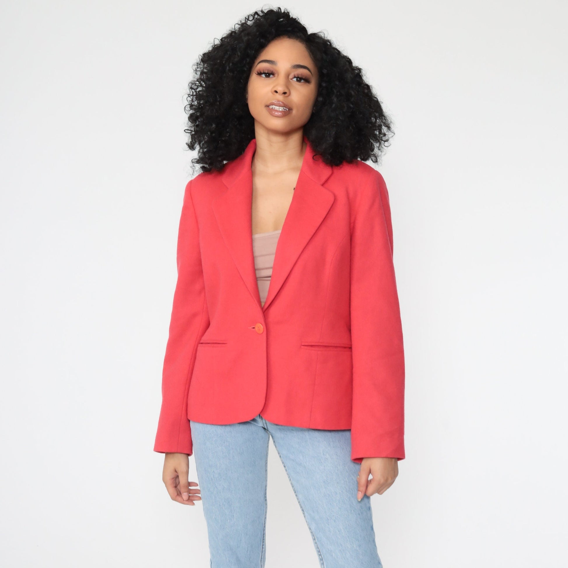 80s Red Wool Blazer Tailored Jacket Medium