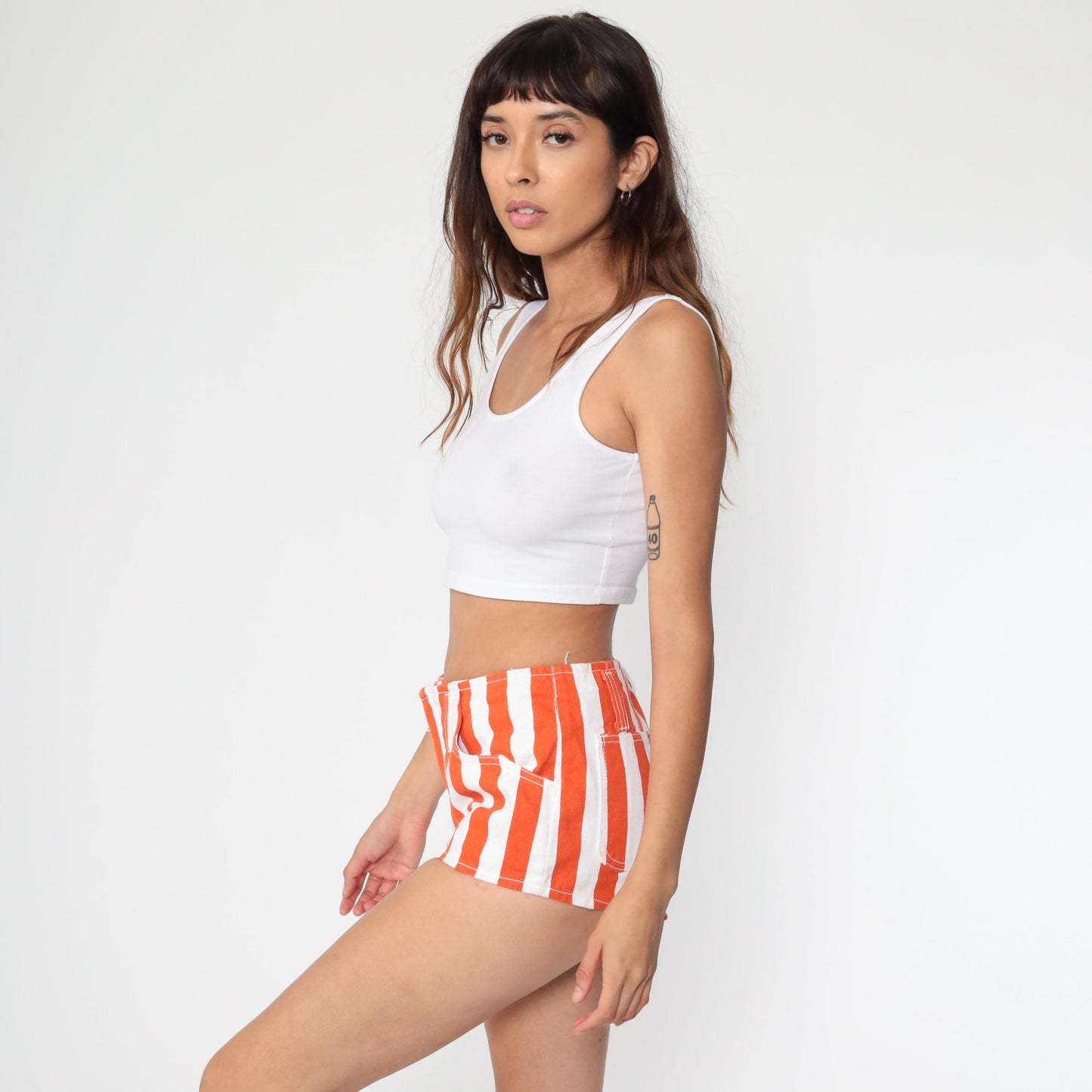 80s Striped Denim Shorts White Blue Cotton Jean Hotpants Small