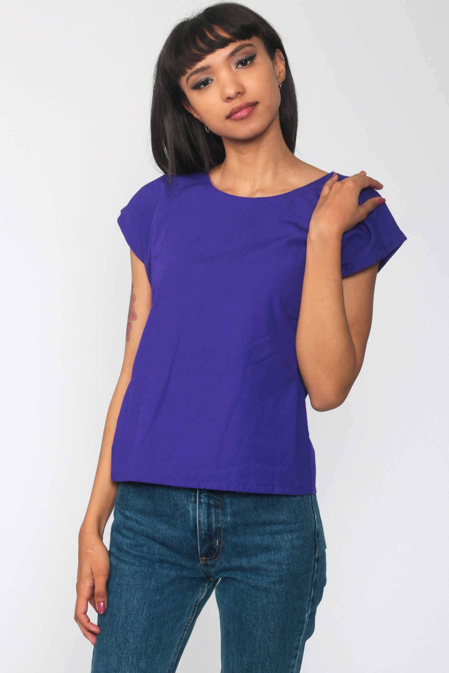 80s Purple Cap Sleeve Blouse Extra Small XS