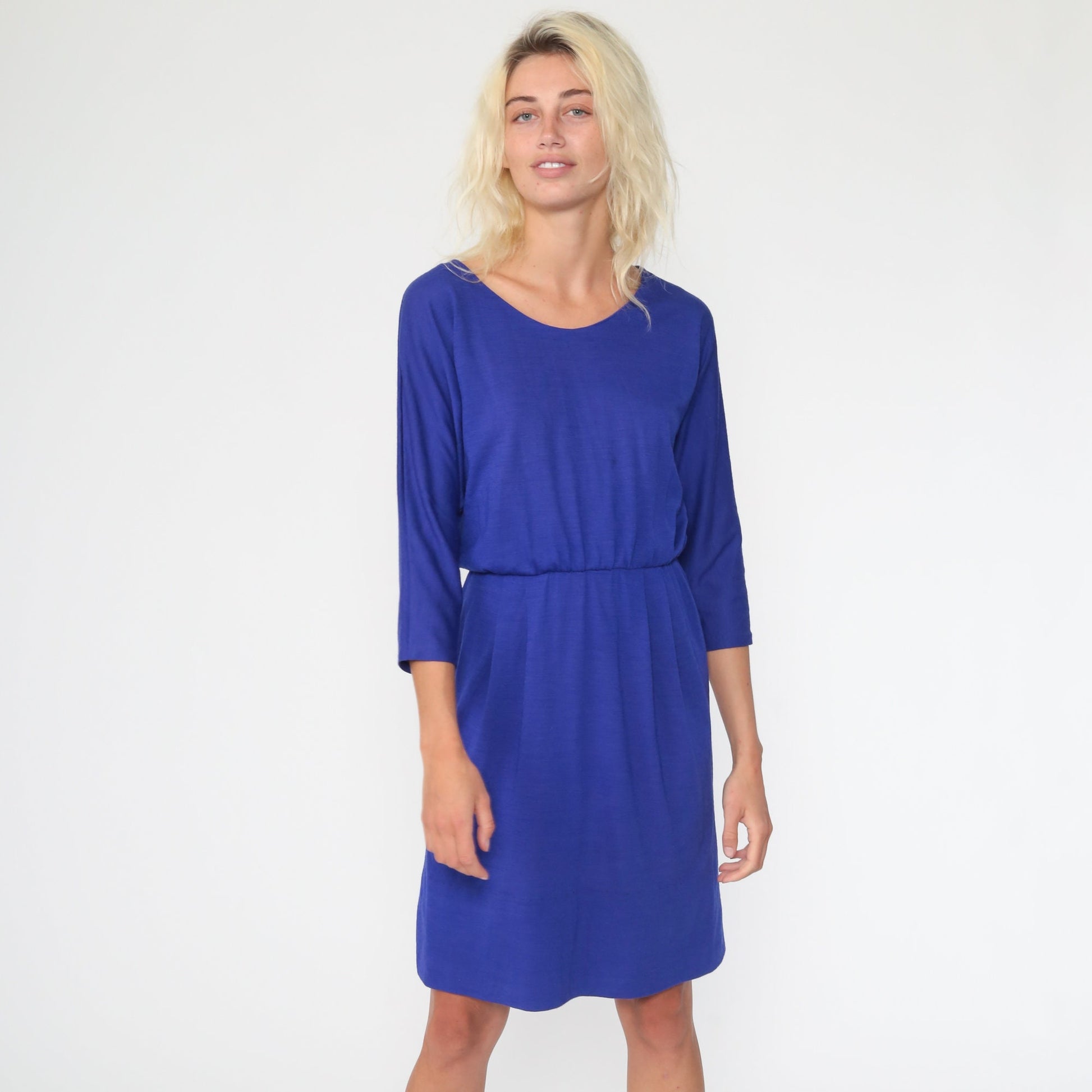 70s Purple Mini Dress Dolman Sleeve High Waist Small Medium