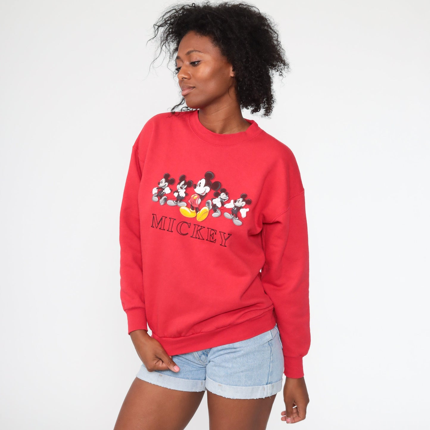90s Disney Mickey Mouse Sweatshirt Red Crewneck Graphic Medium