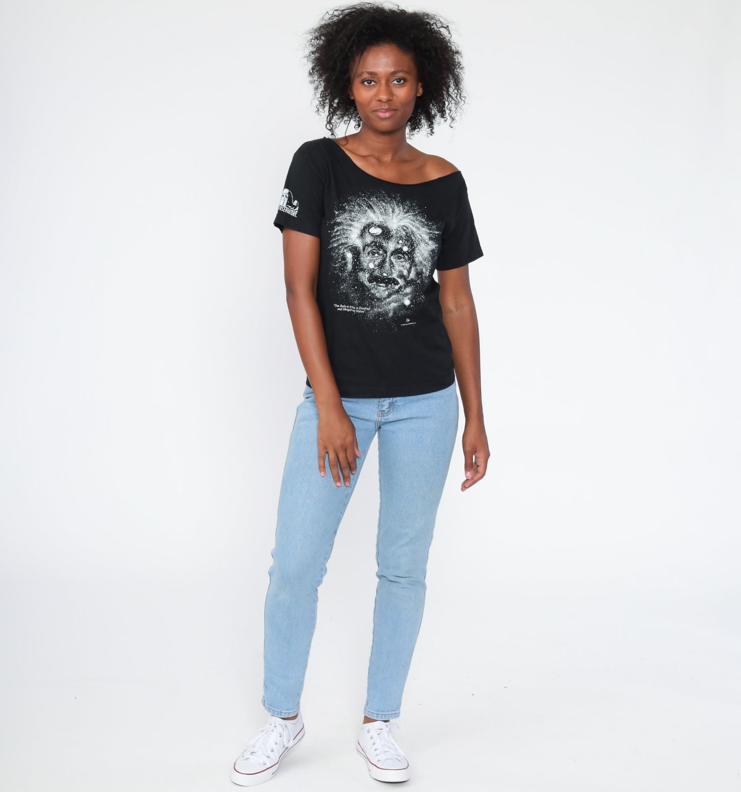 90s Albert Einstein Glow in the Dark Galaxy T-Shirt Black Small