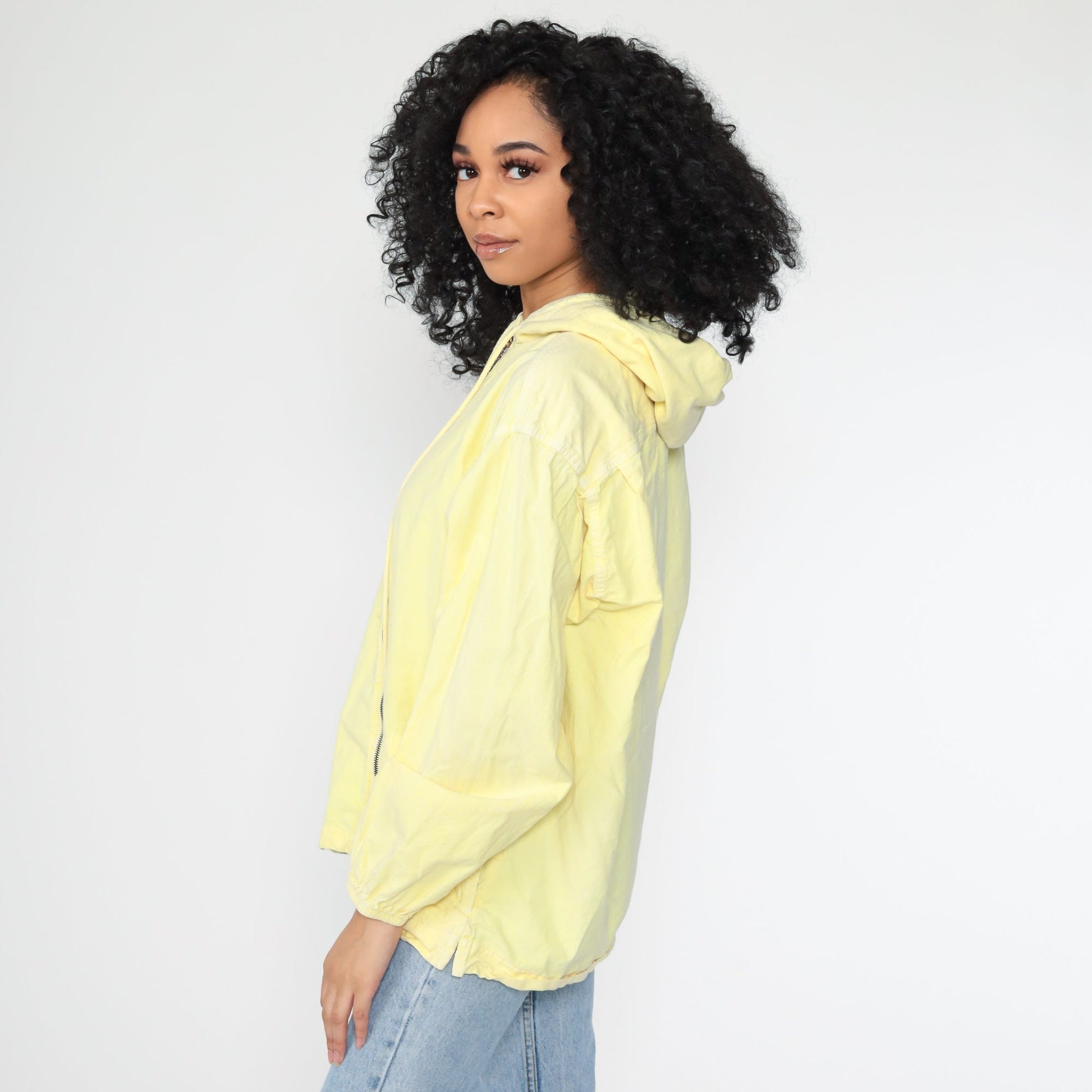 80s Yellow Cotton Hooded Jacket Windbreaker Medium