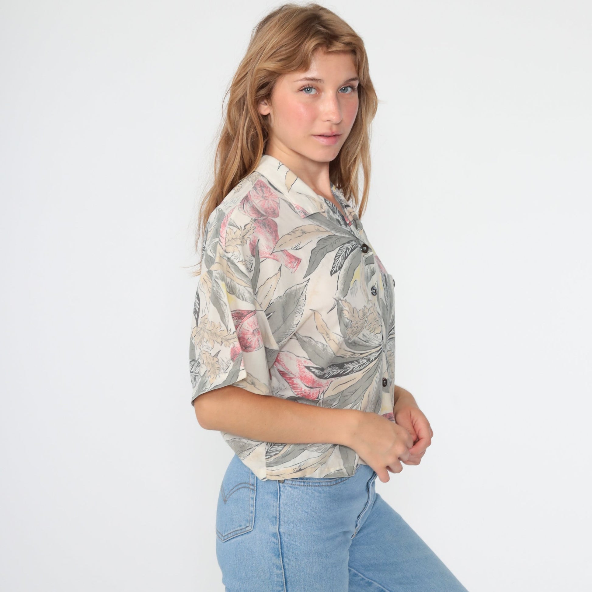90s Tropical Fruit Print Hawaiian Button-Up Shirt Medium