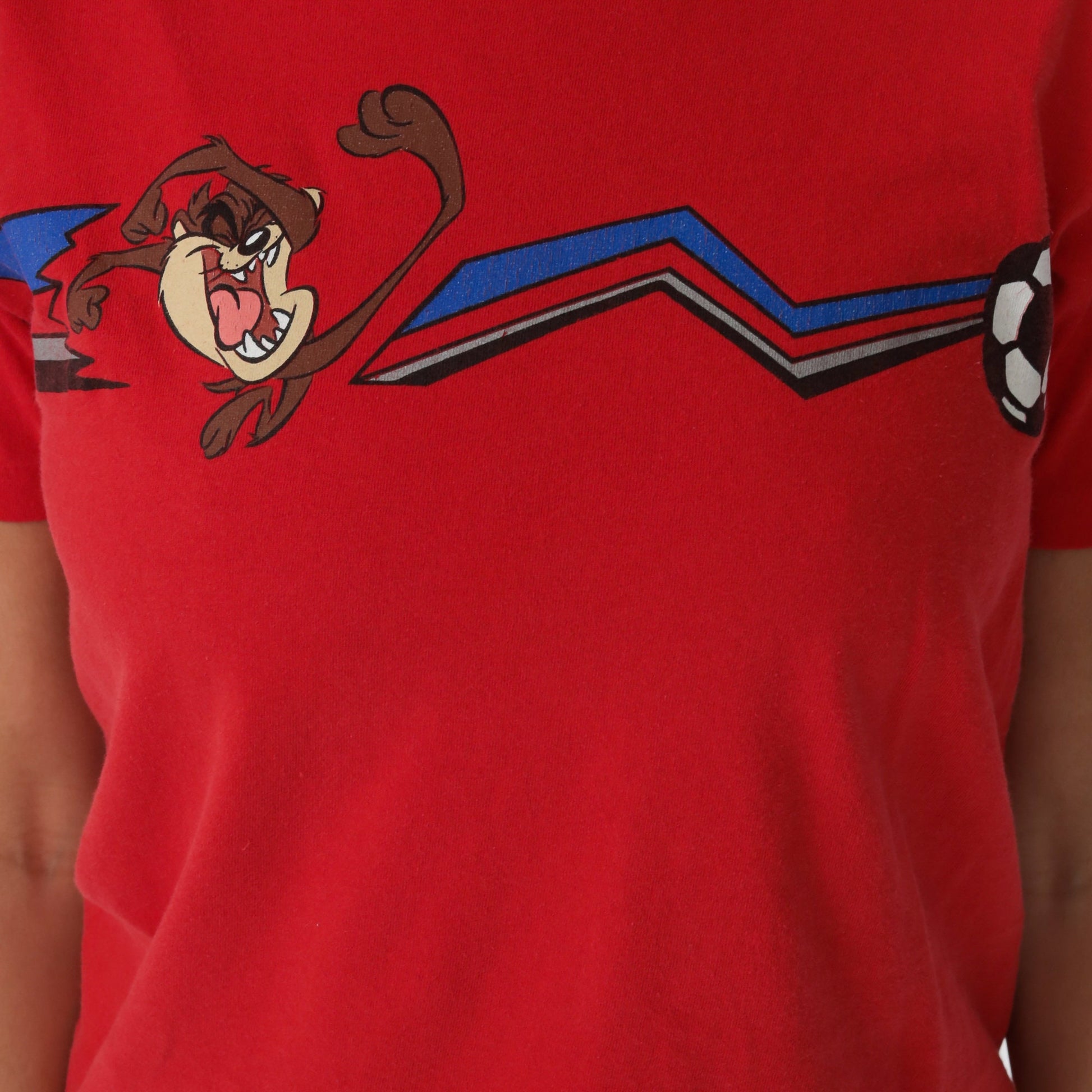 90s Looney Tunes Taz Soccer Graphic T-Shirt Warner Bros Red Small