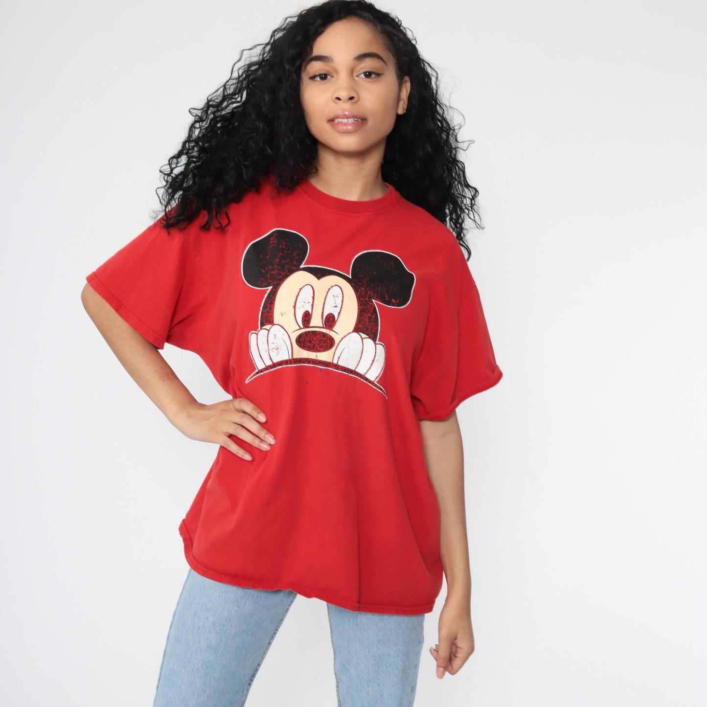 80s Mickey Mouse Walt Disney Graphic T-Shirt Red Medium Large