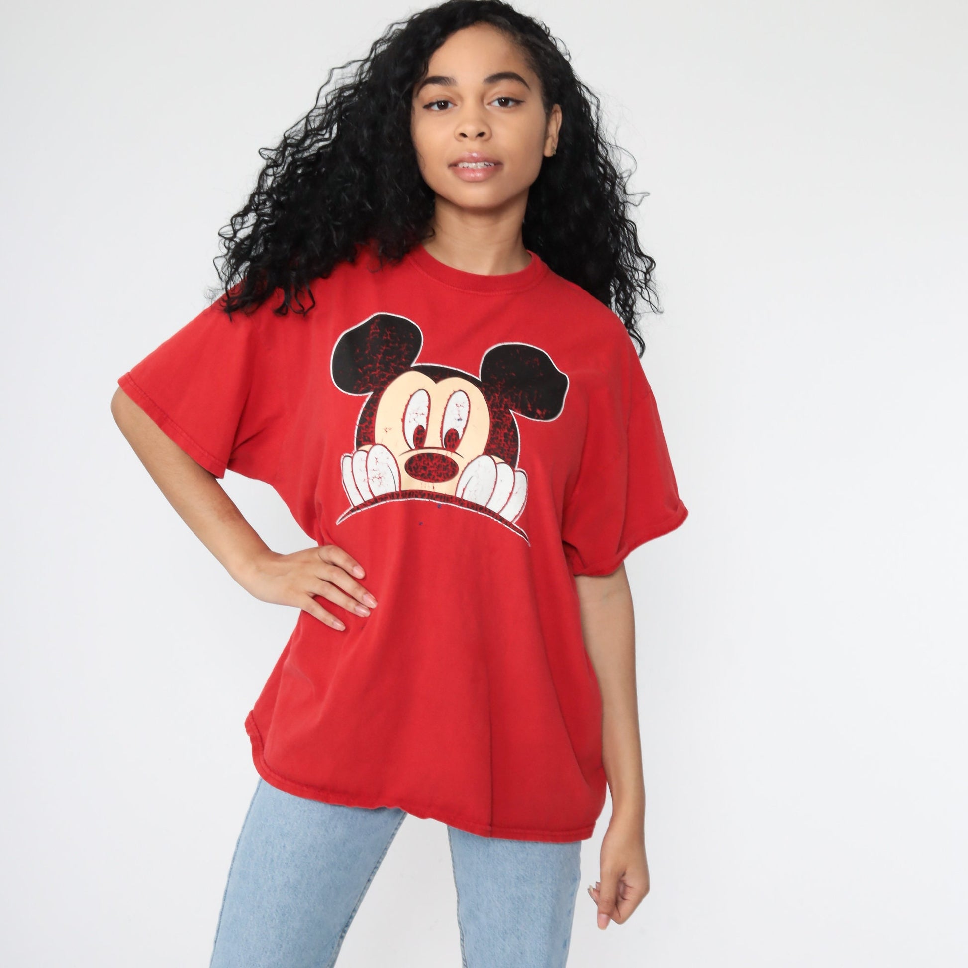 80s Mickey Mouse Walt Disney Graphic T-Shirt Red Medium Large