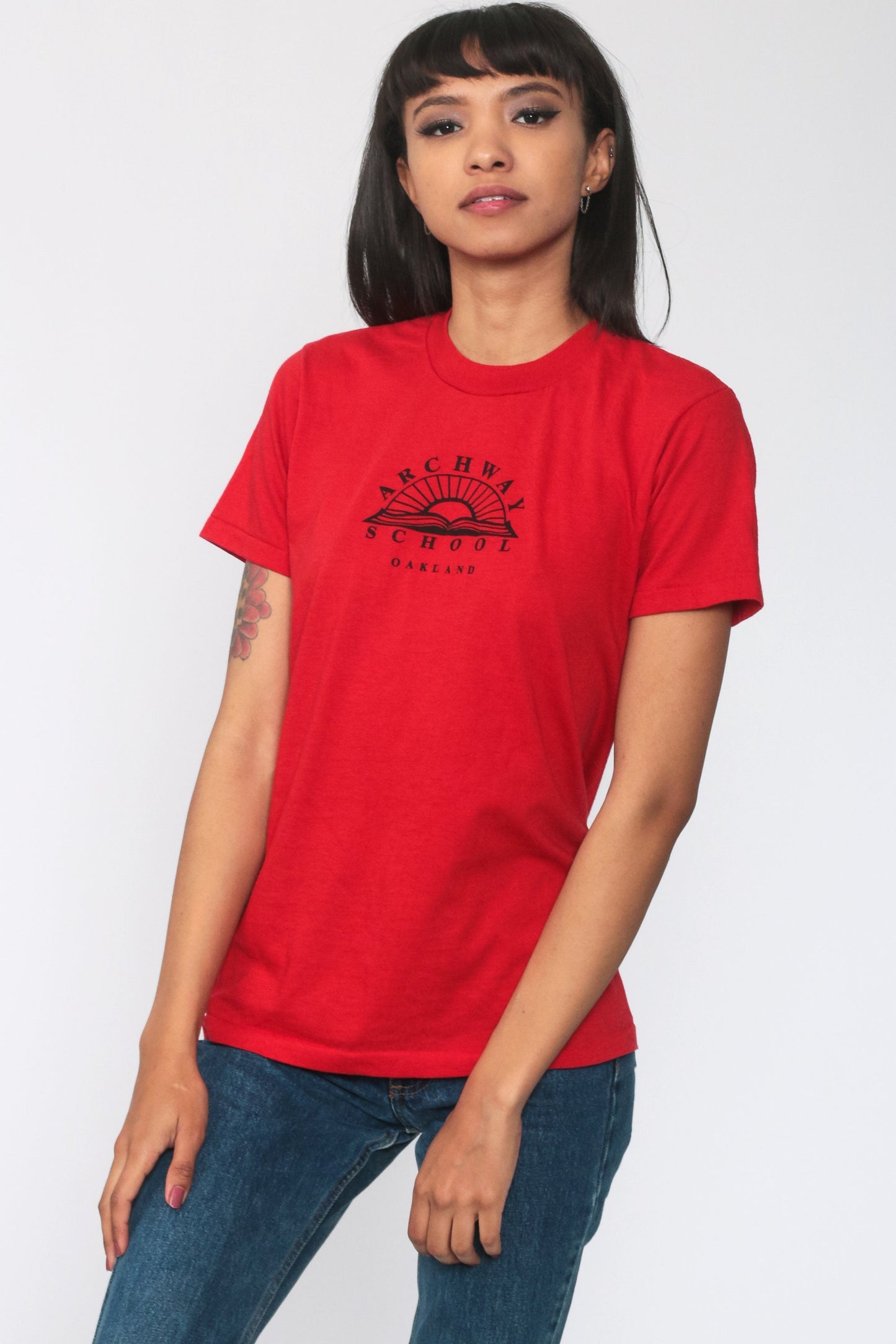 80s Archway School Oakland Graphic Tee Red Single Stitch Extra Small