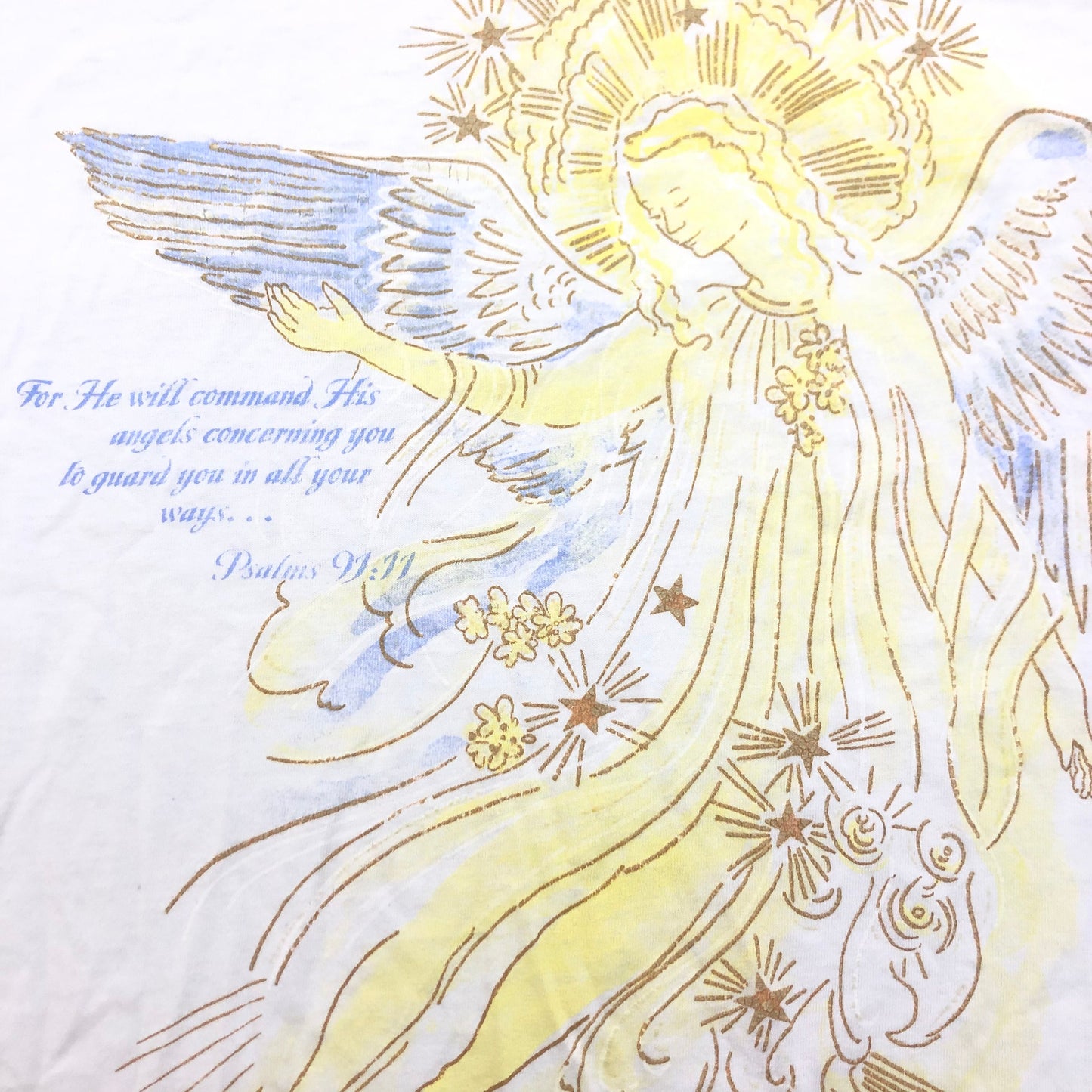 80s Angel Psalm 91:11 Christian T Shirt Dress White Cotton Mini