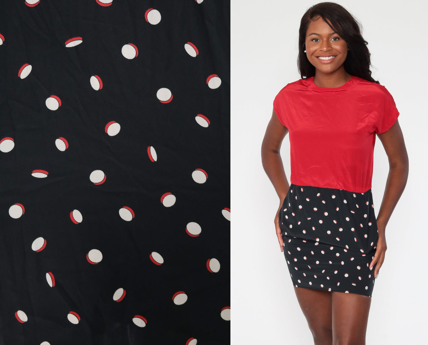 90s Liz Claiborne Polka Dot Mini Dress Red Black Cap Sleeve Small