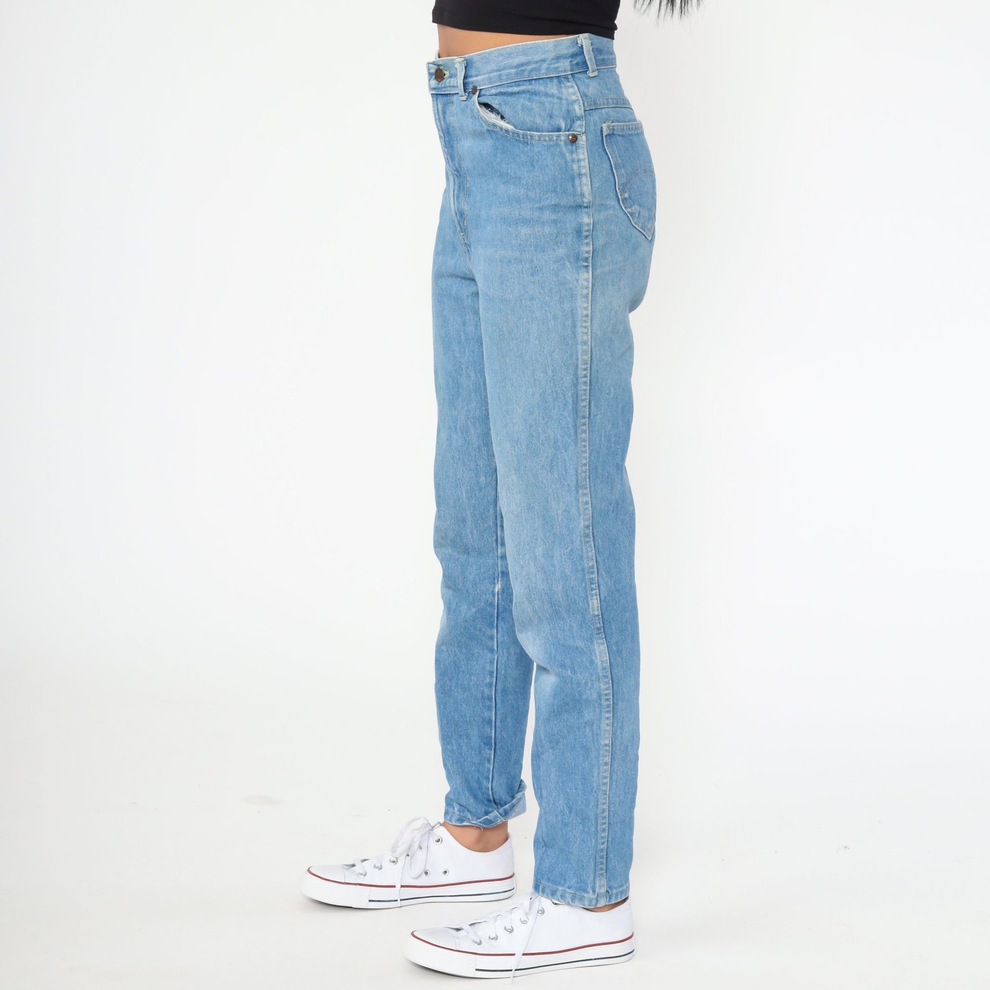 70s Sunset Blues High Waisted Straight Leg Jeans Blue Denim Small
