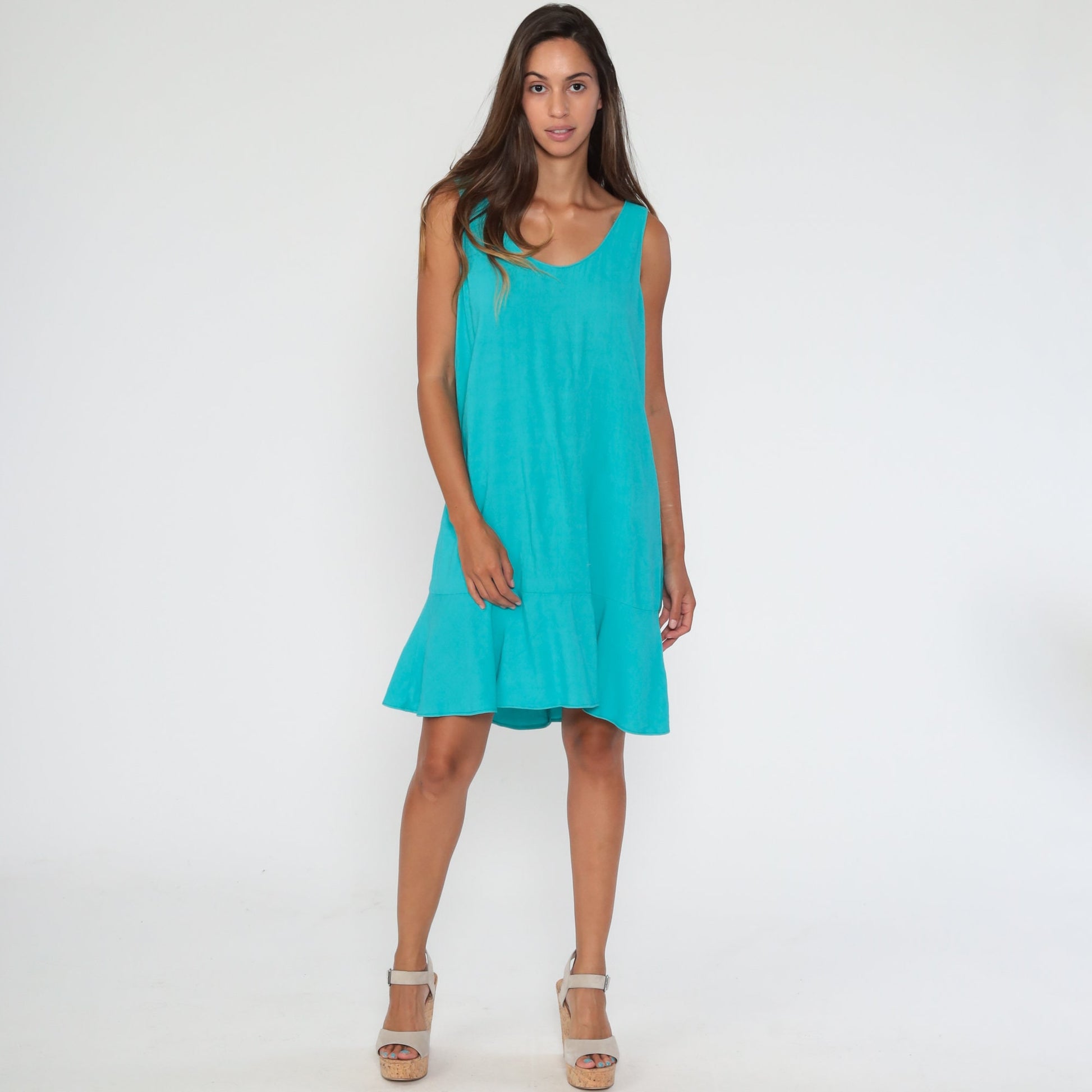 90s Turquoise Jumper Dress Mini Shift Sleeveless Medium