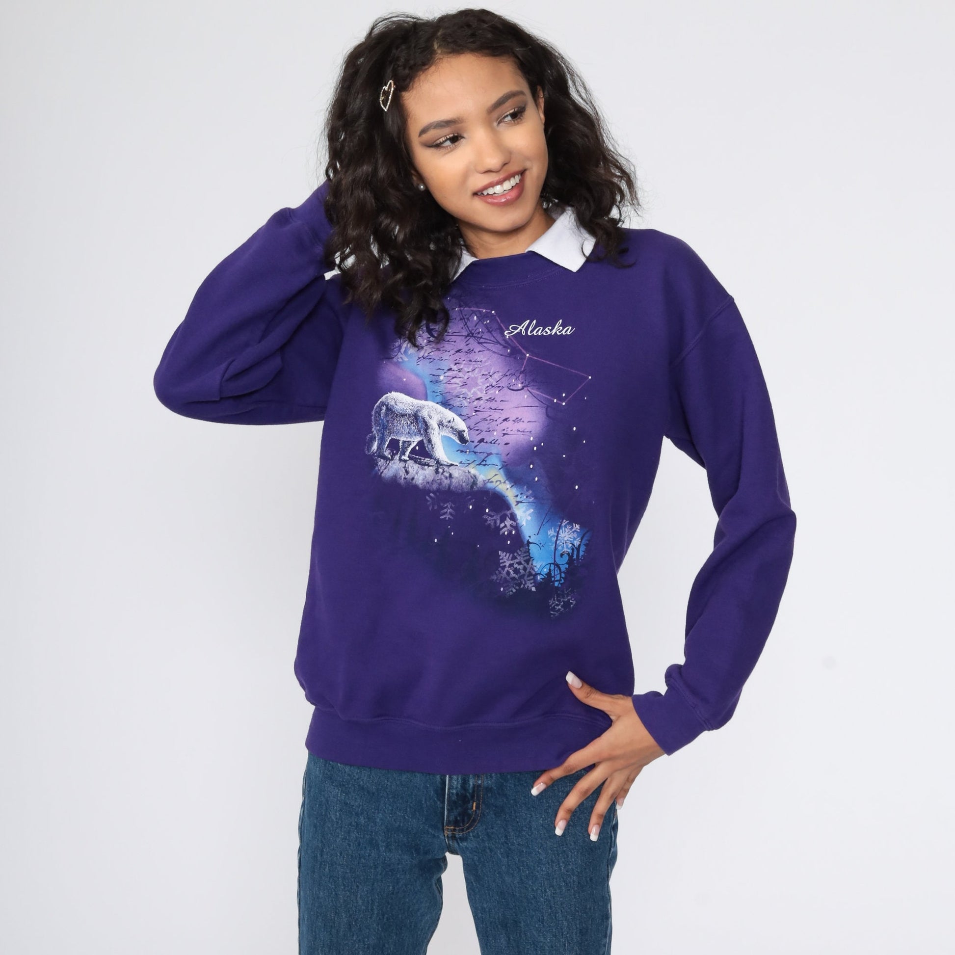 80s Polar Bear Alaska Graphic Sweatshirt Purple Crewneck Small