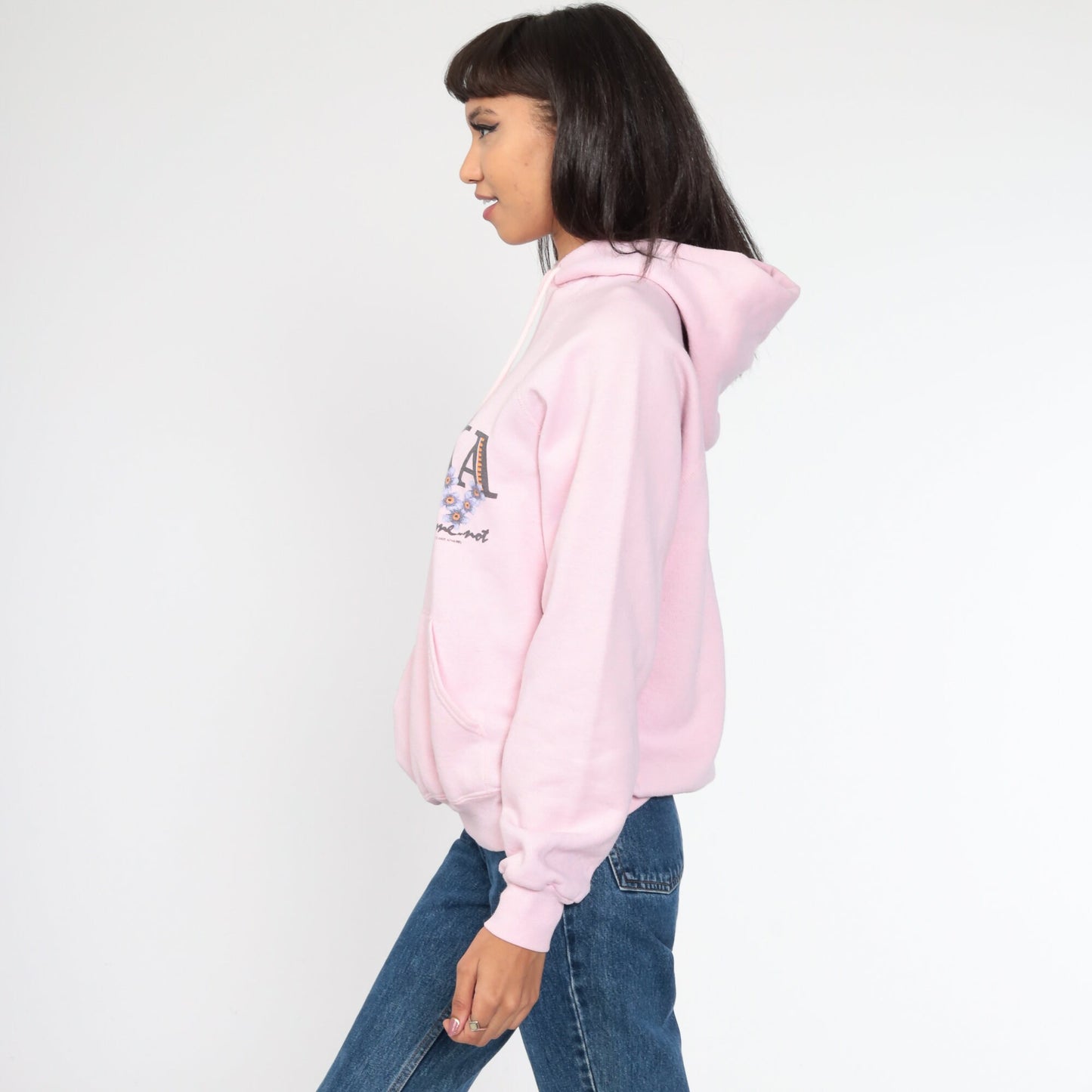 90s Alaska Forget Me Not Hoodie Pink Floral Graphic Sweatshirt Medium