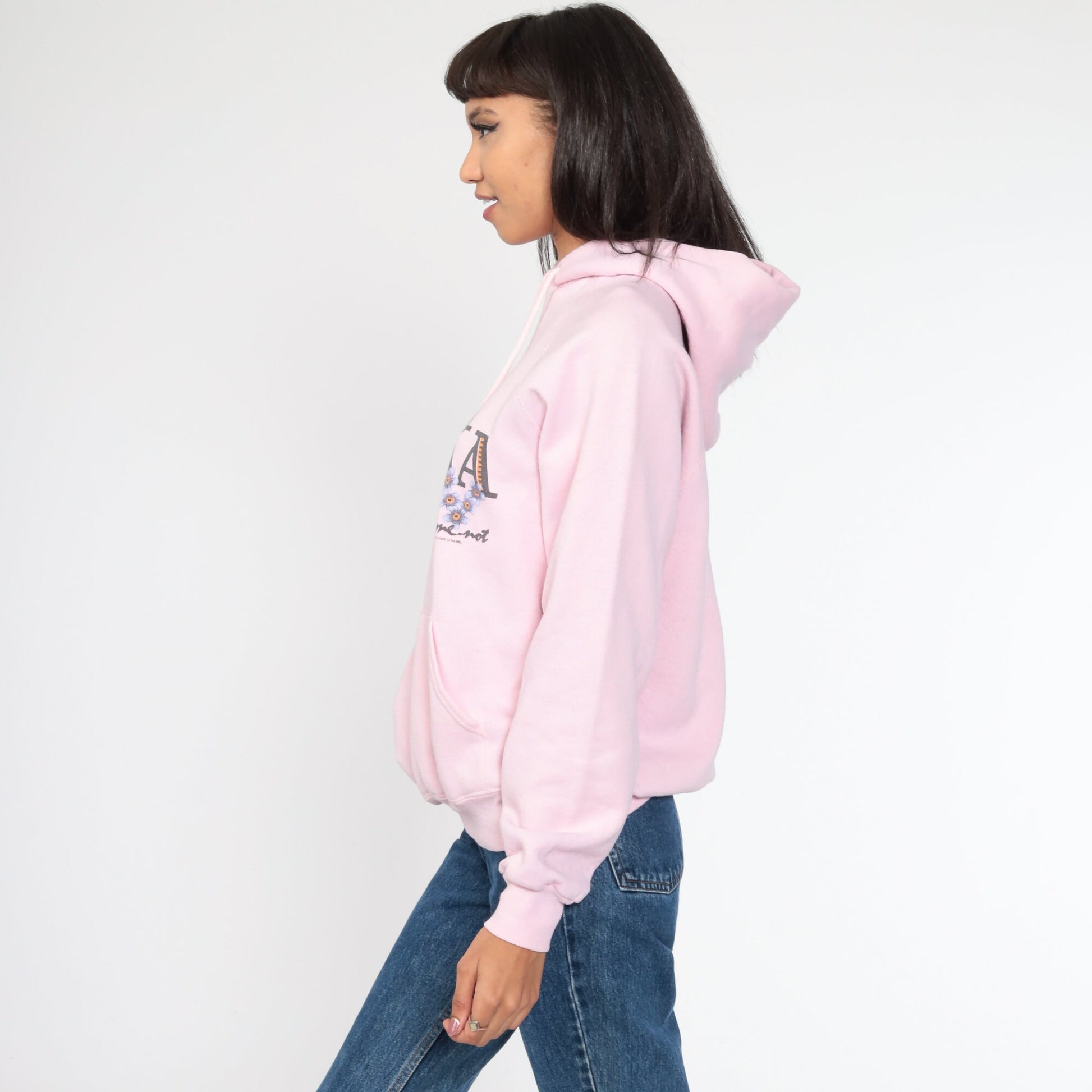 90s Alaska Forget Me Not Hoodie Pink Floral Graphic Sweatshirt Medium