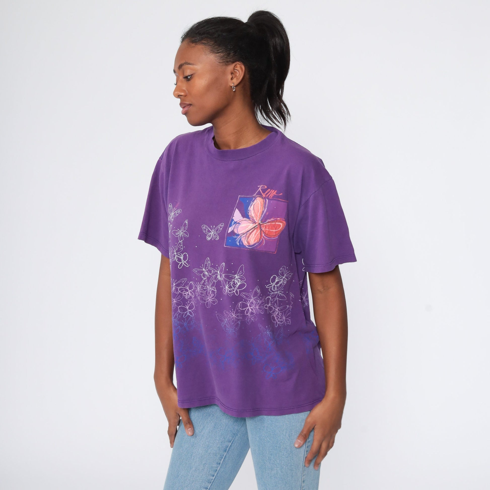 90s Reno Nevada Butterfly Graphic T-Shirt Purple Cotton Medium