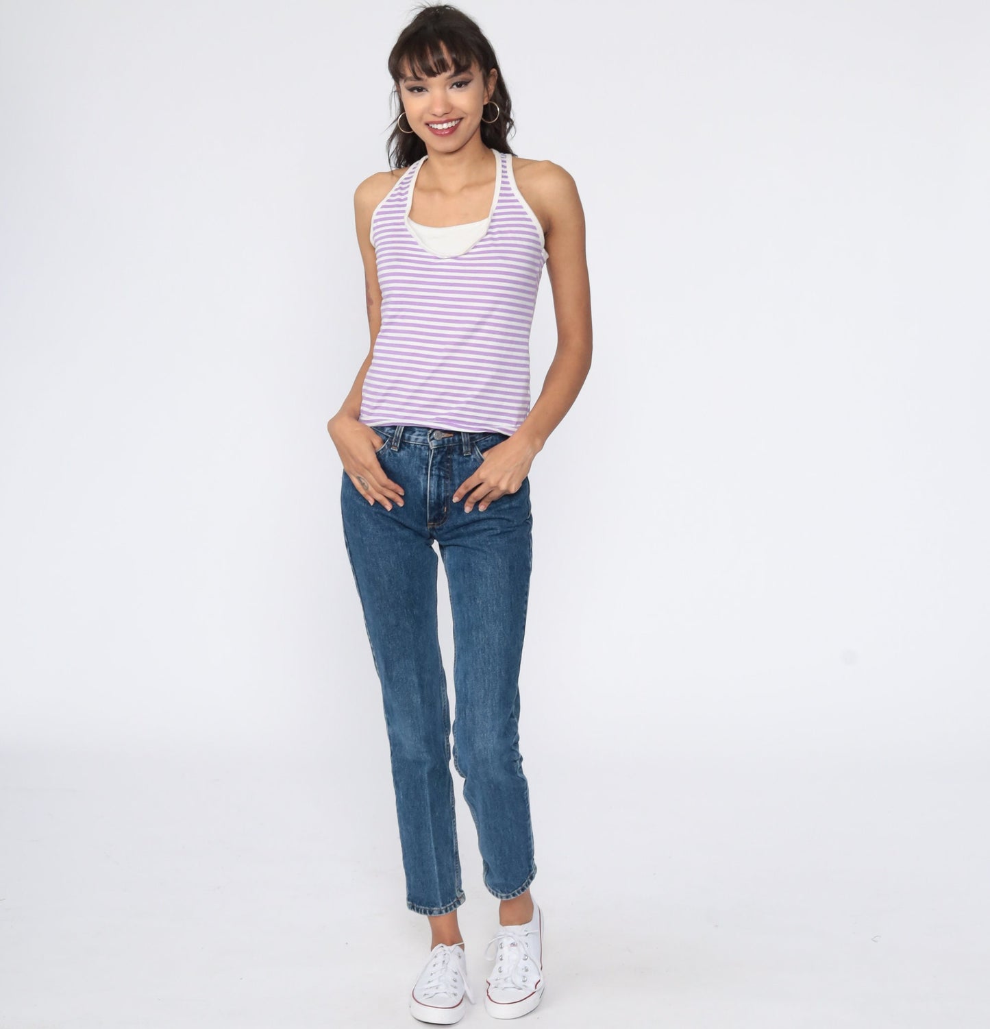 Y2K Lavender Striped Racerback Tank Top 00s Sleeveless Small S