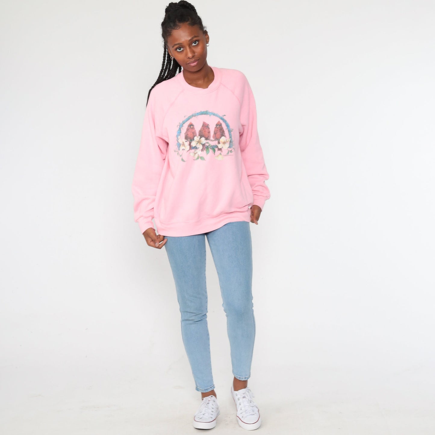 80s Cardinal Bird Graphic Sweatshirt Pink Crewneck Extra Large XXL