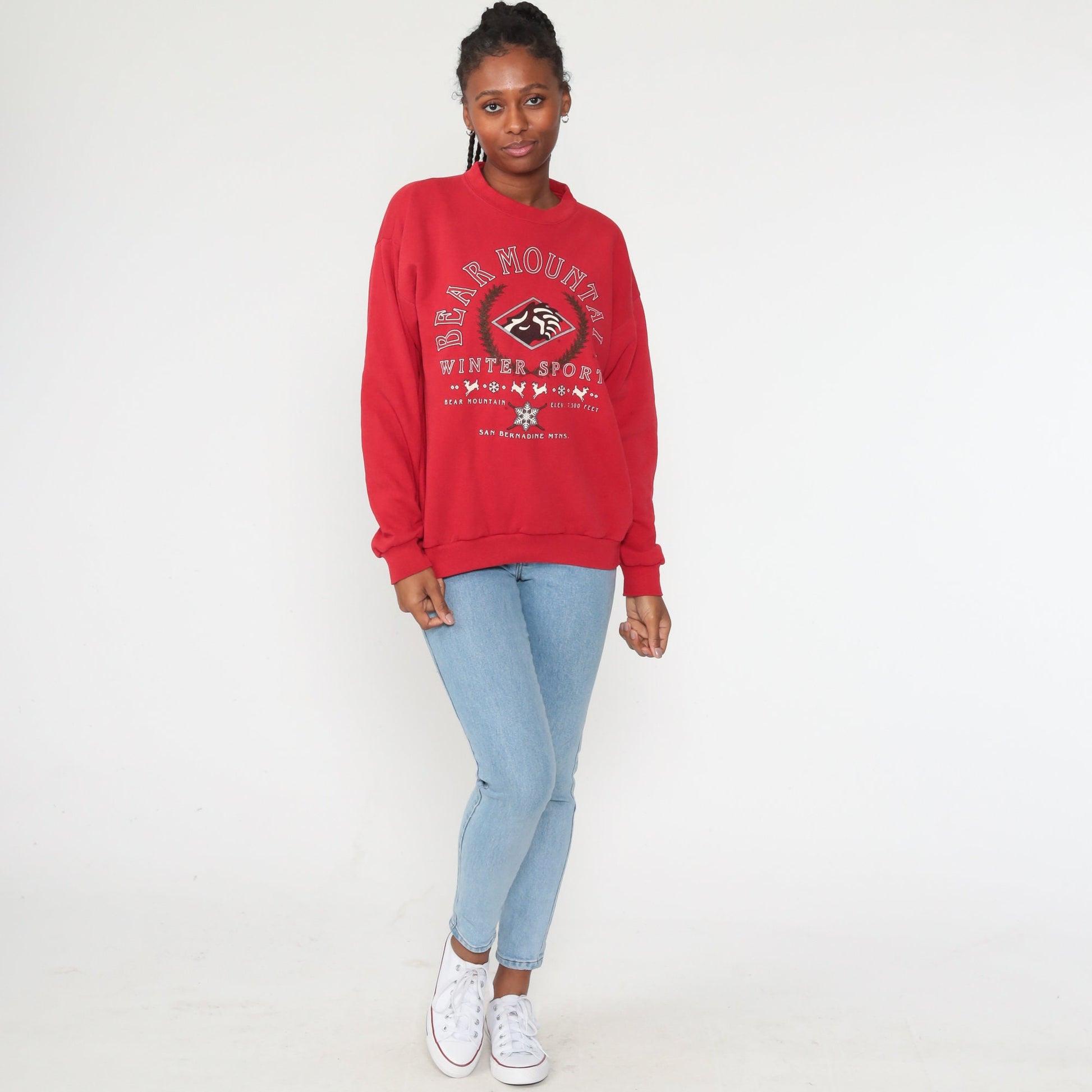90s Bear Mountain New York Graphic Sweatshirt Crewneck Red Medium Large