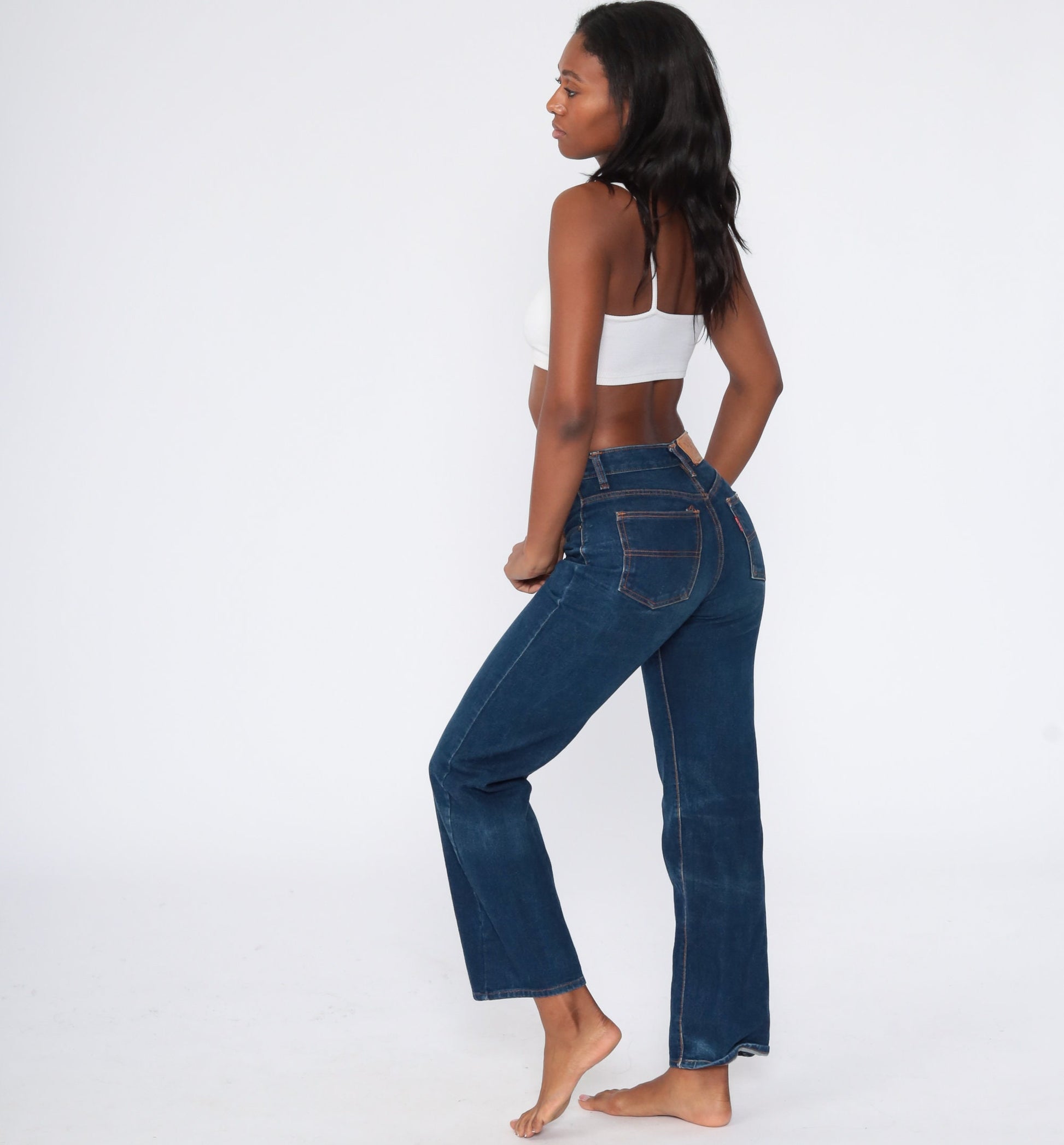80s Big Stone Dark Blue High Waisted Bootcut Jeans Small 26