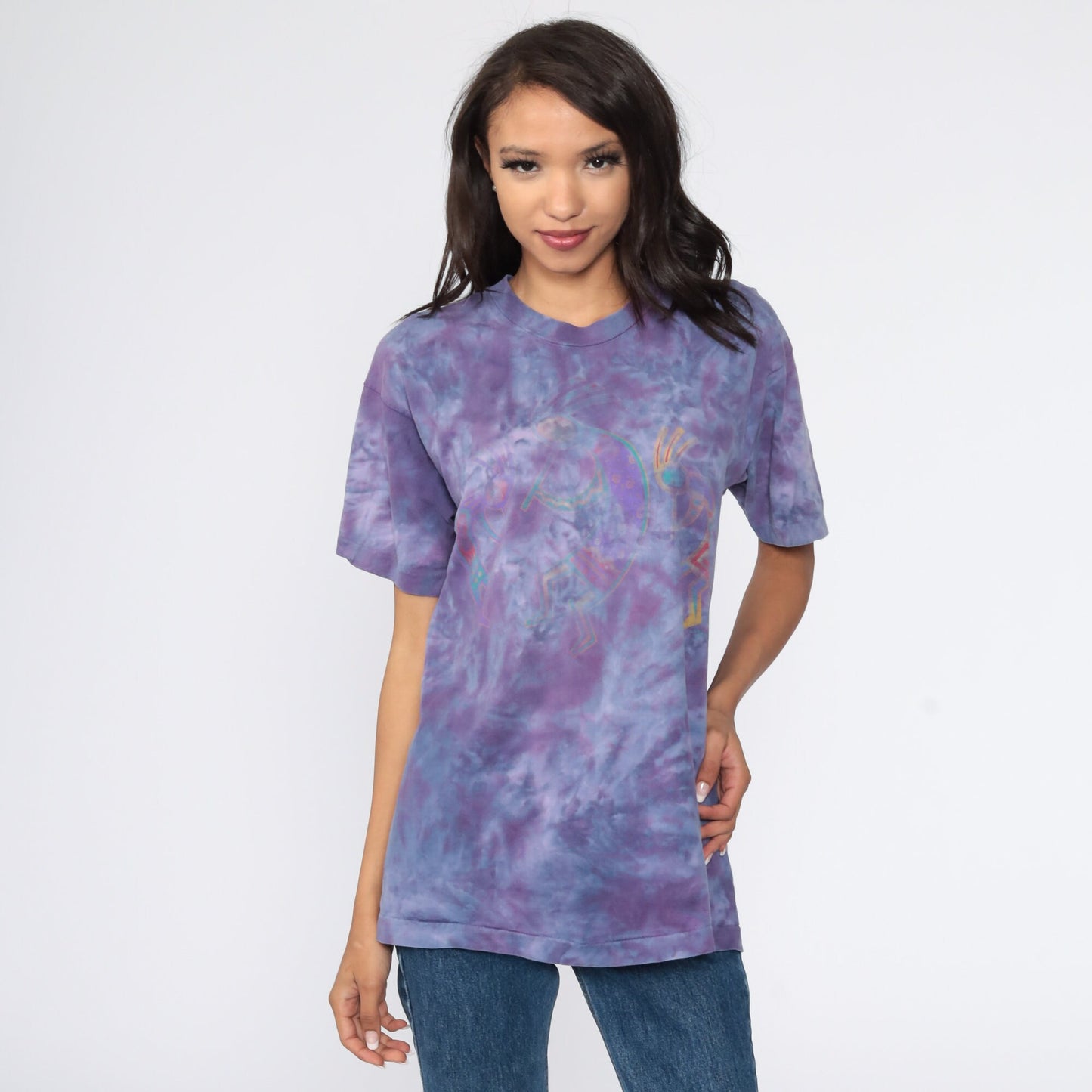 80s Kokopelli Tie Dye T-Shirt Purple Southwestern Graphic Cotton Medium