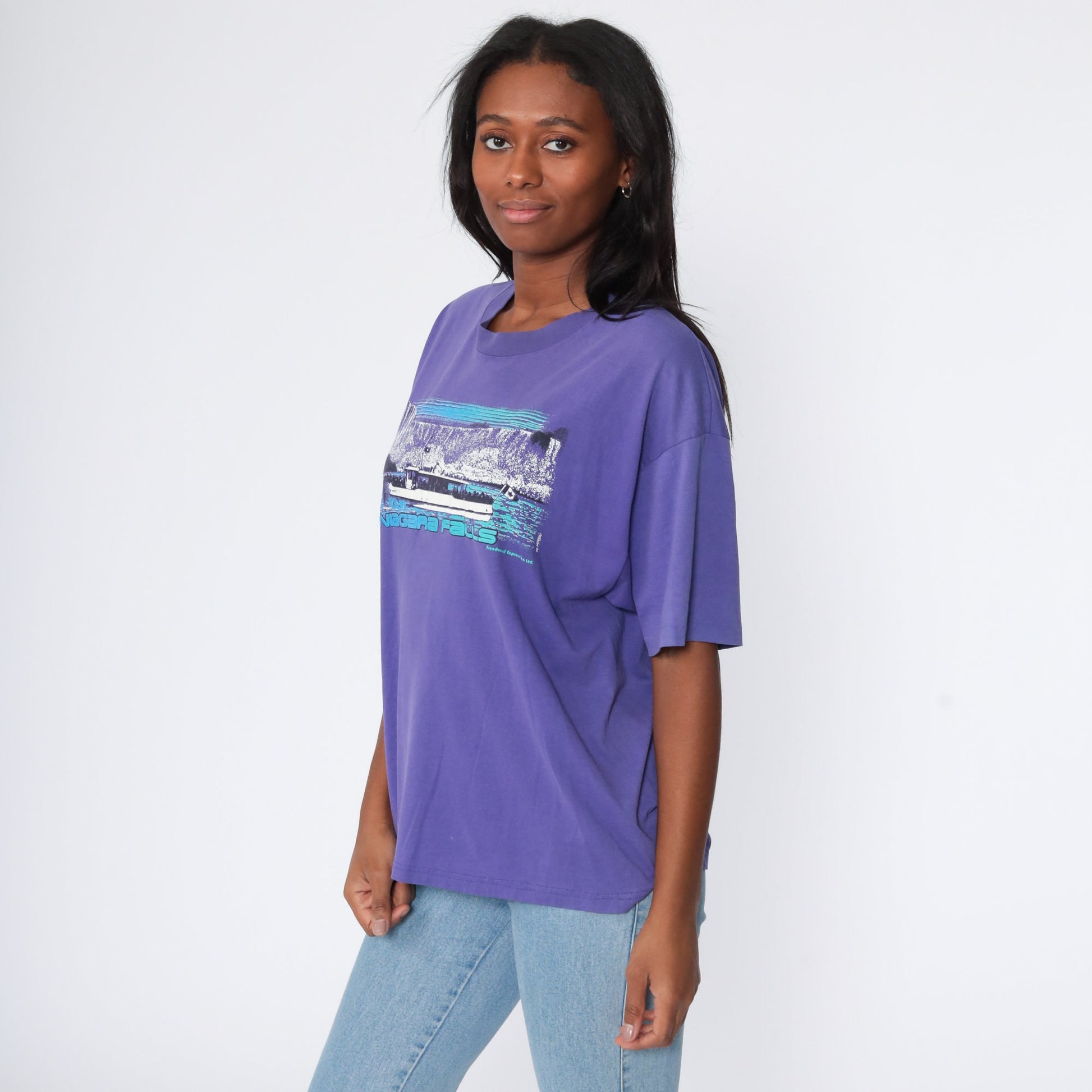 80s Niagara Falls Graphic T-Shirt Purple Distressed Large