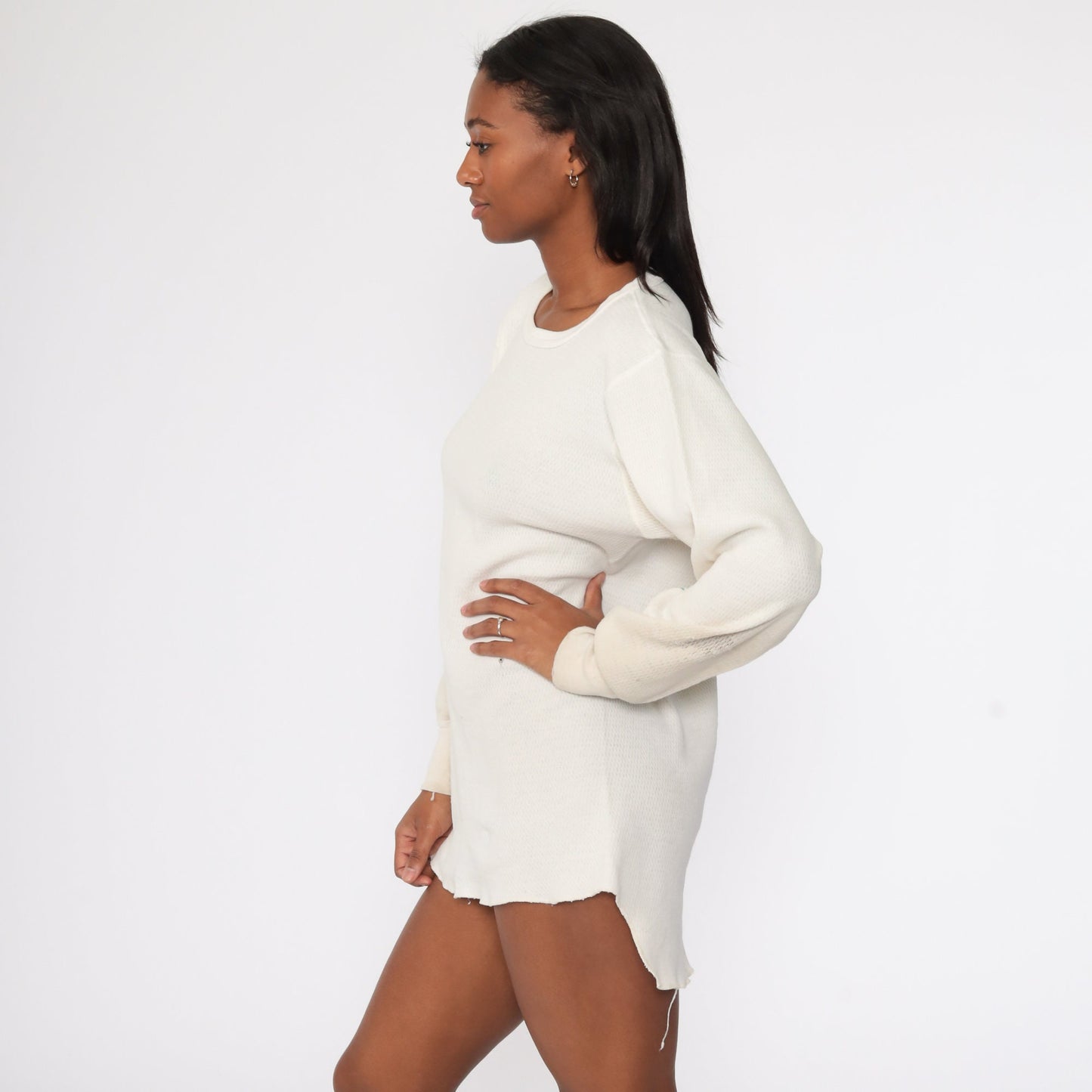 80s Hanes Waffle Knit Thermal Long Sleeve Shirt Off-White XXL