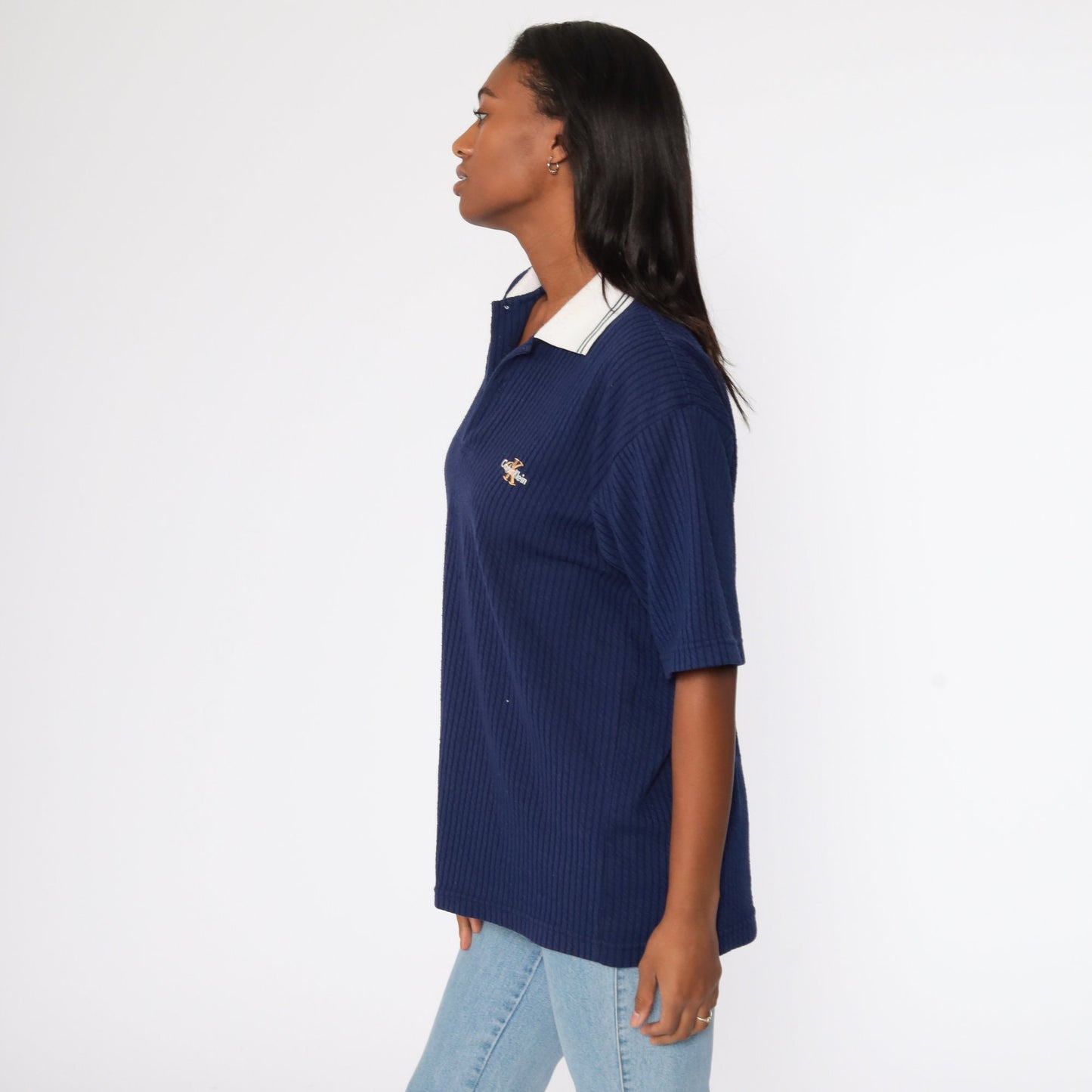 Calvin Klein 90s Polo Shirt Navy Blue Cotton Blend Large