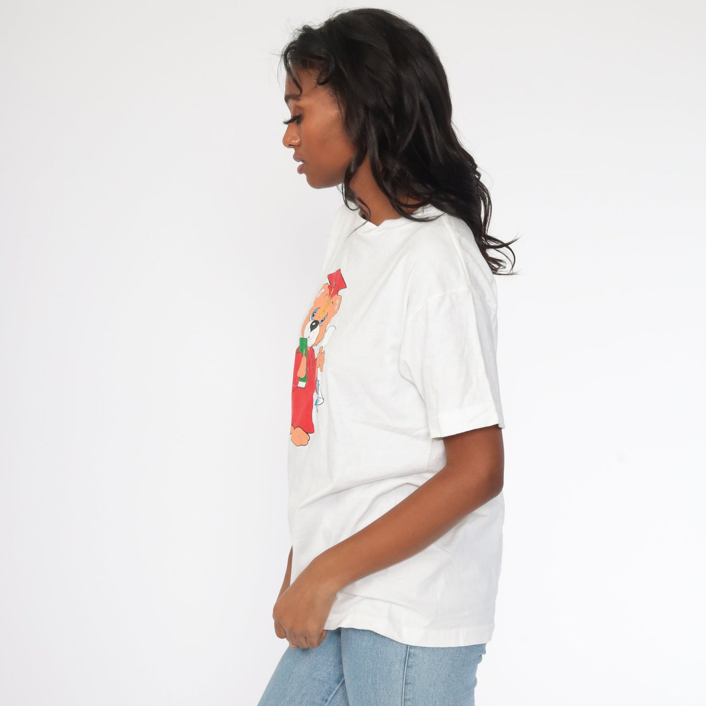 80s Teddy Bear Graduation T-Shirt Cotton Single Stitch White Medium