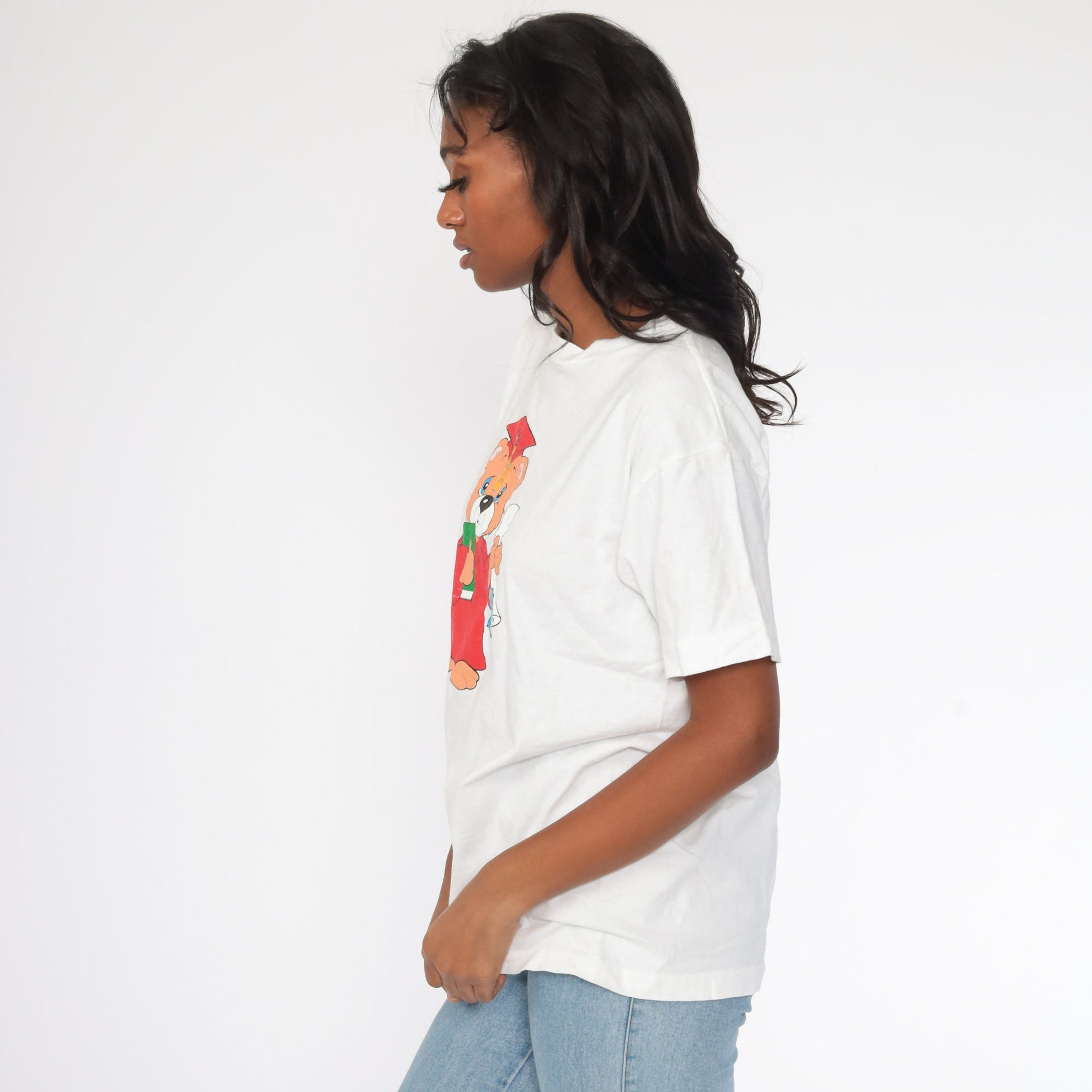 80s Teddy Bear Graduation T-Shirt Cotton Single Stitch White Medium