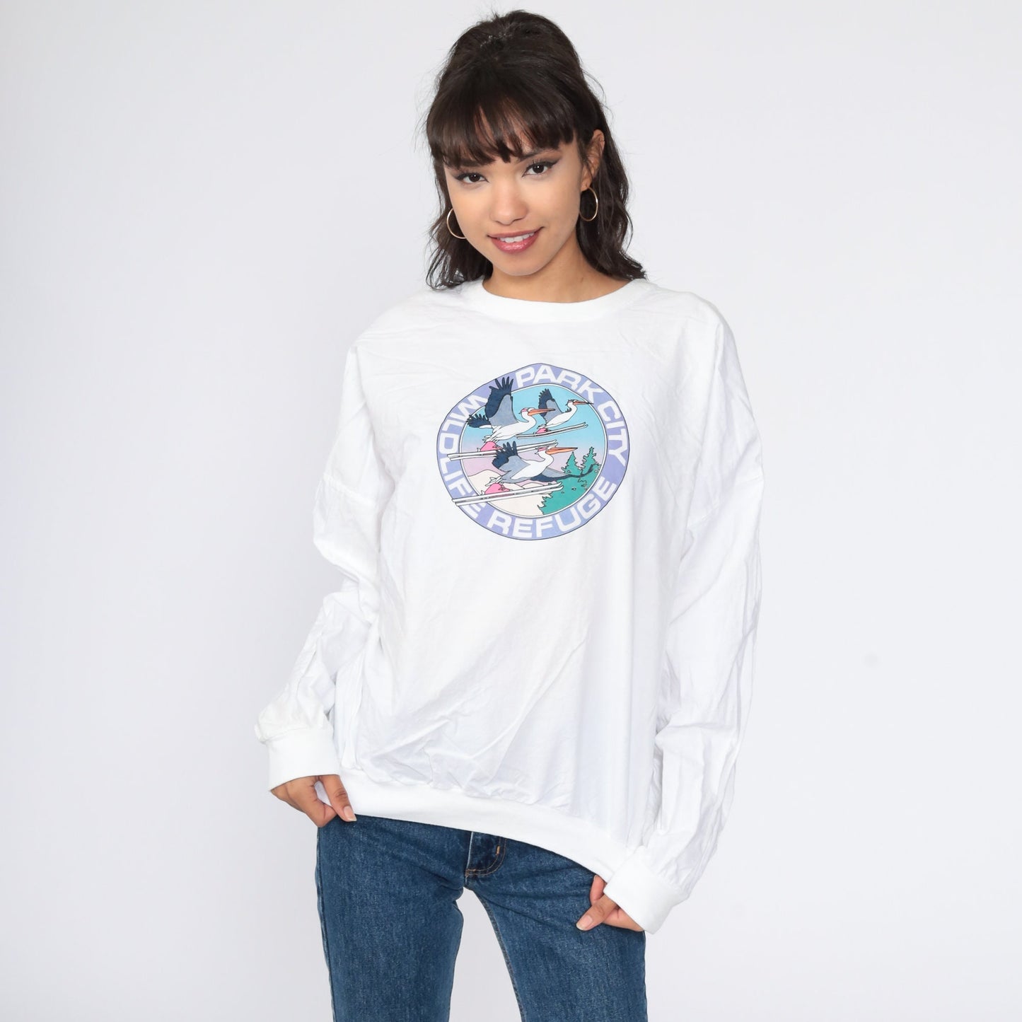 80s Park City Wildlife Refuge Pelican Ski Graphic Long Sleeve Tee Extra Large