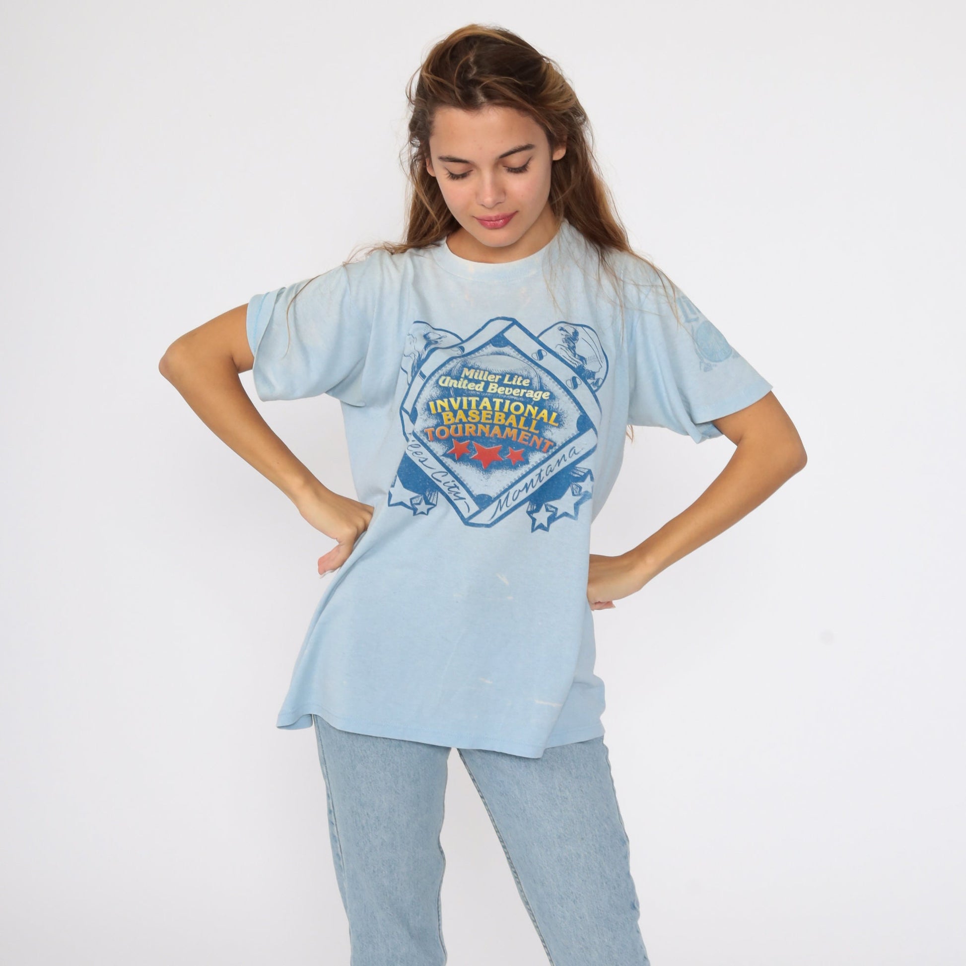 1988 Miles City Montana Baseball Tournament Miller Lite Graphic Tee Medium Large