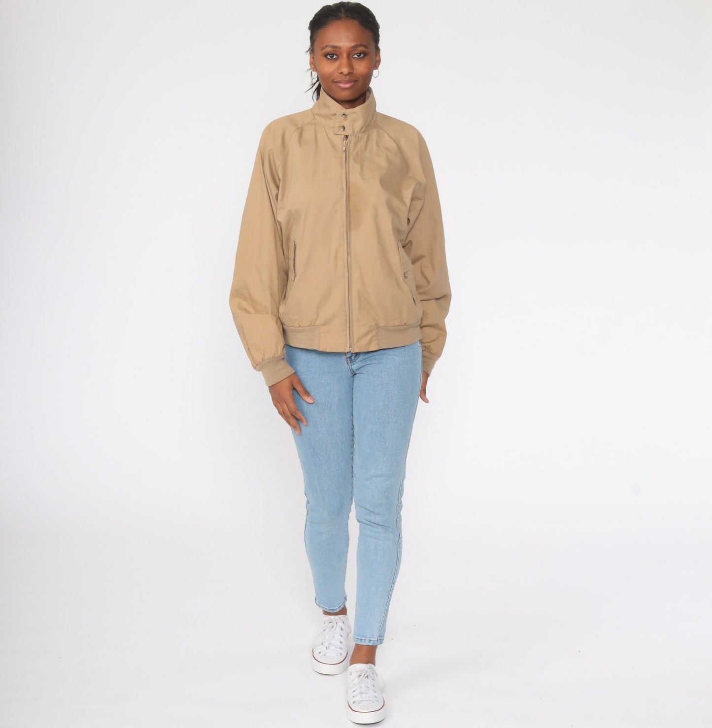 1970s Tan Zip Raglan Windbreaker Jacket Medium Large