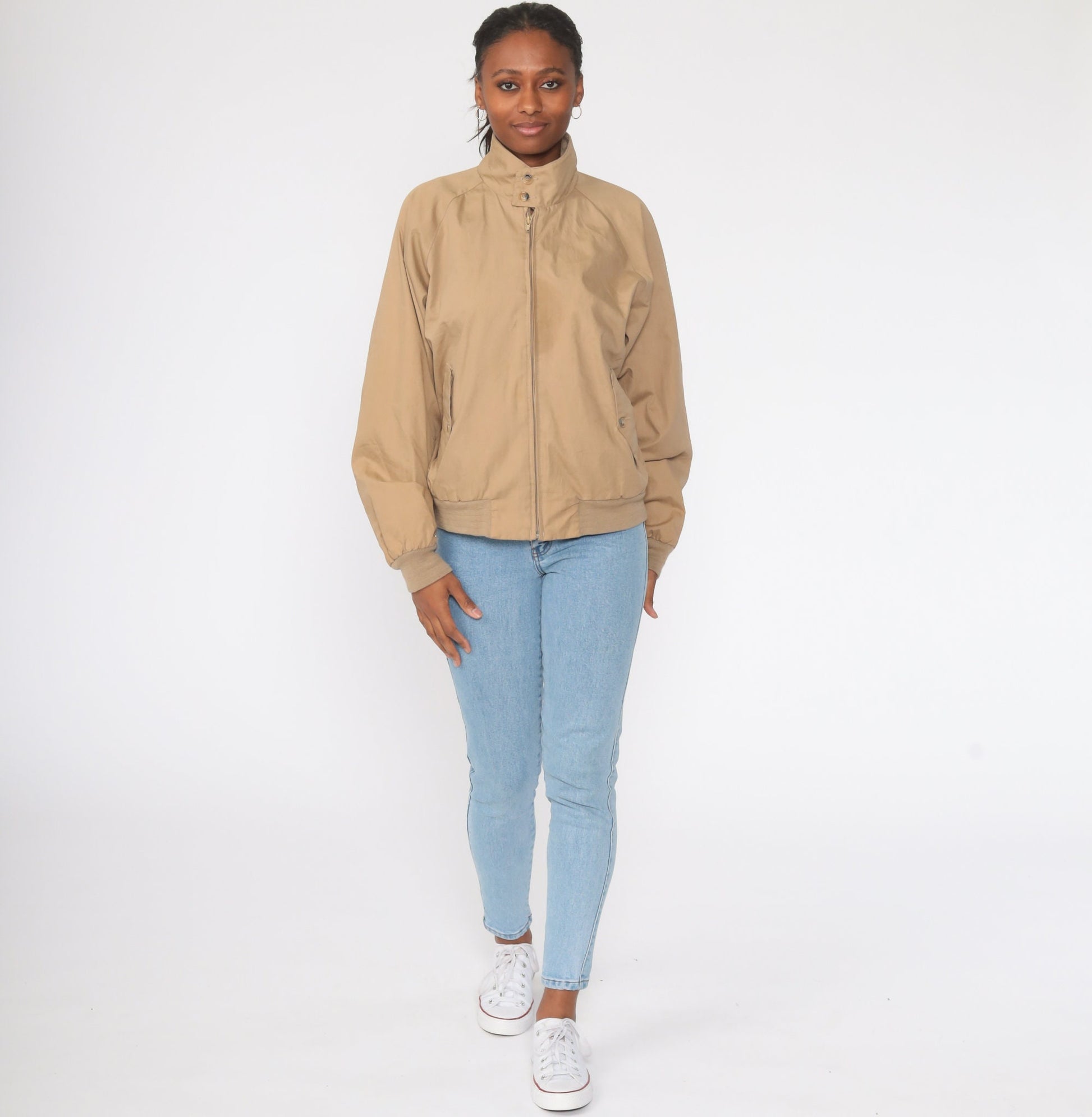 1970s Tan Zip Raglan Windbreaker Jacket Medium Large