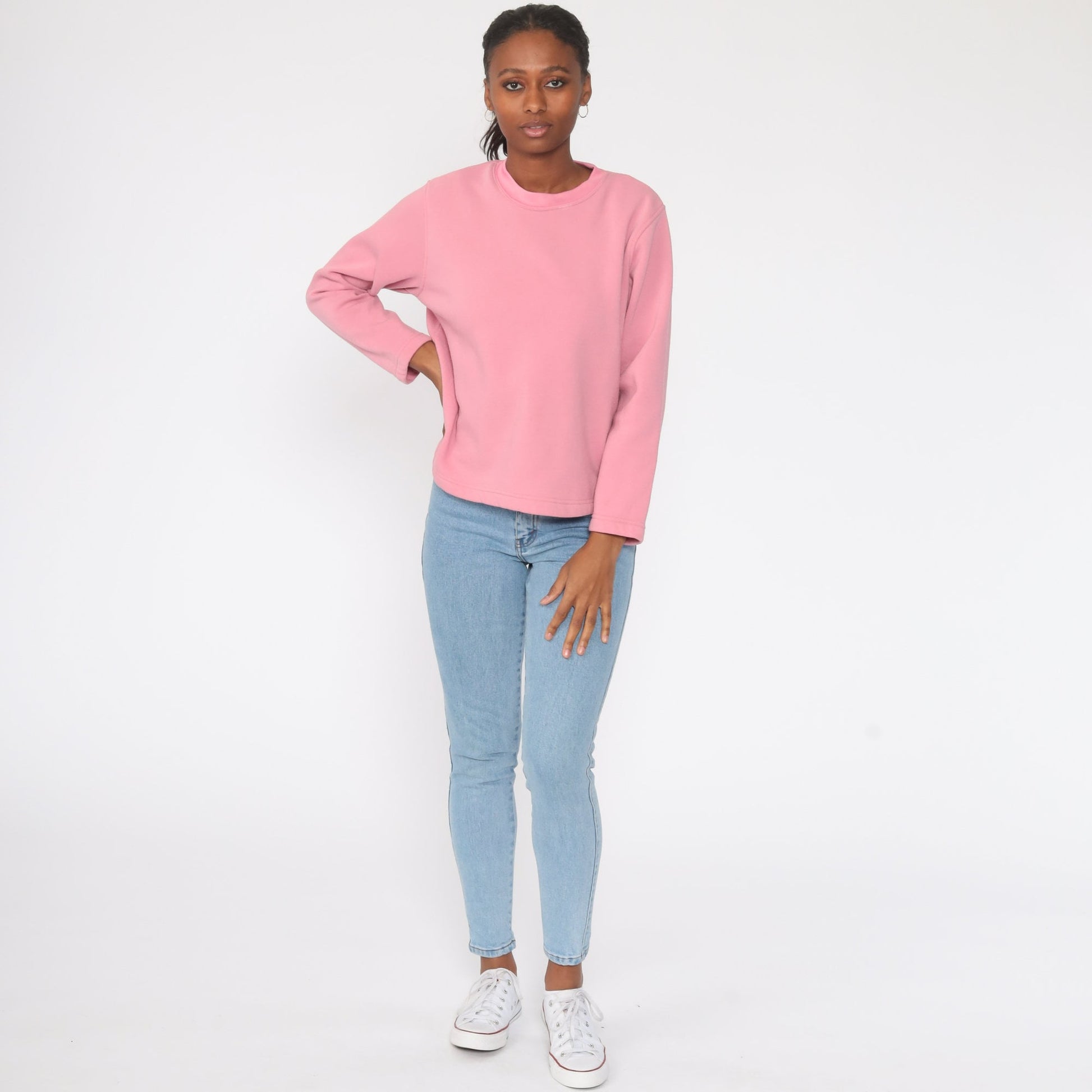 90s Pink Crewneck Sweatshirt Plain Cotton Pullover Medium