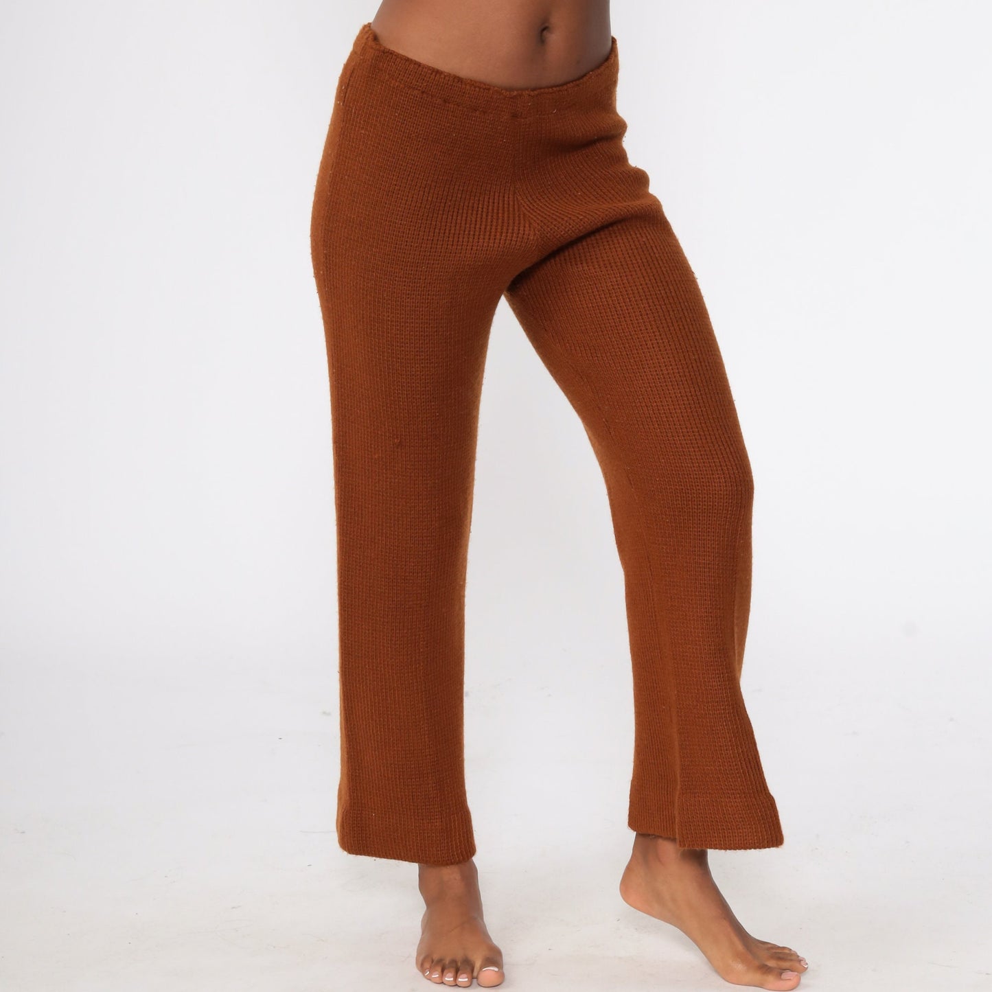 70s Nordak Sportswear Bell Bottom Pants Brown Knit High Waisted Medium