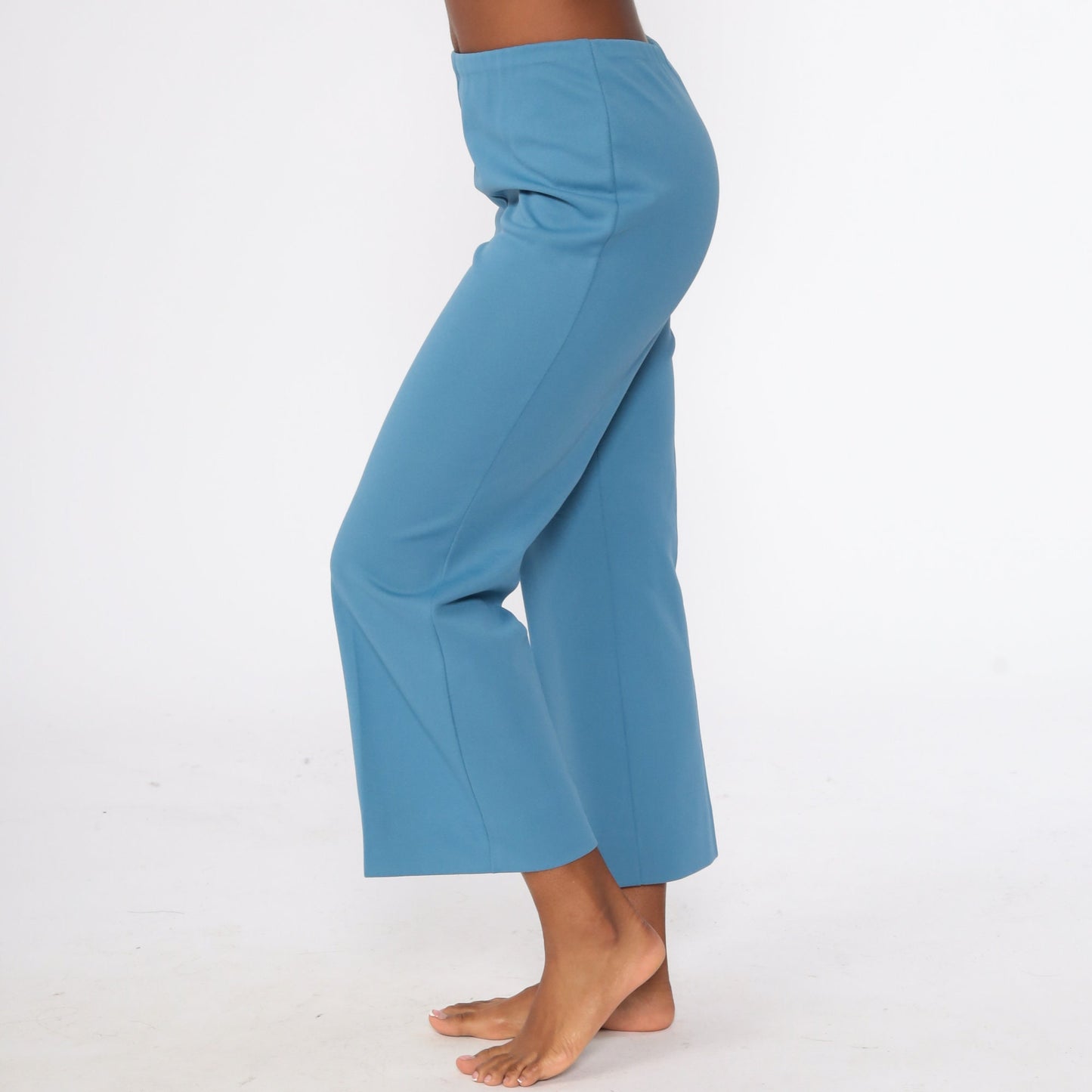 70s Blue Polyester High-Waist Bell Bottom Trousers Extra Small