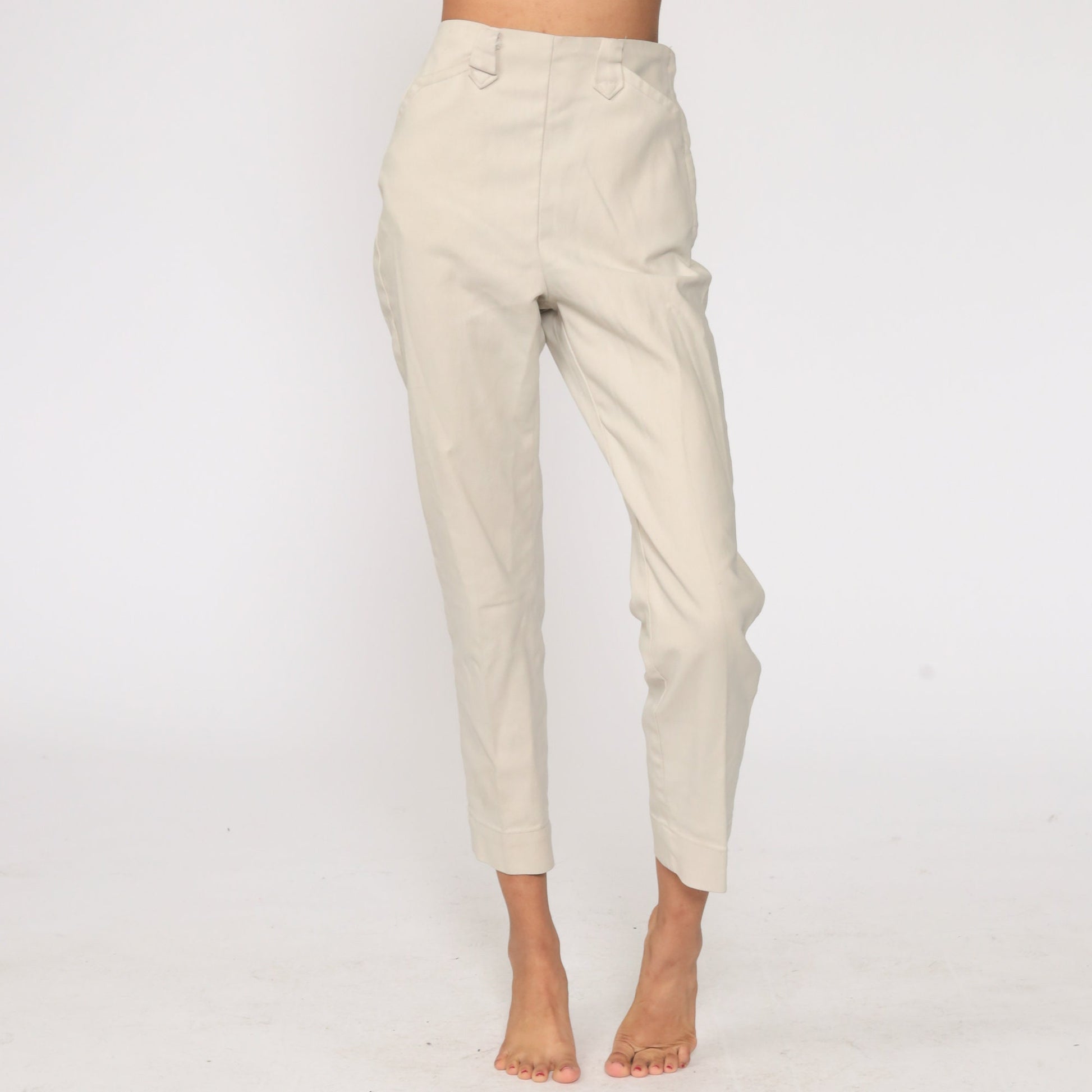 1960s Lee Frontier Lady Beige Denim Ranch Jeans High Waist Side Zipper Extra Small