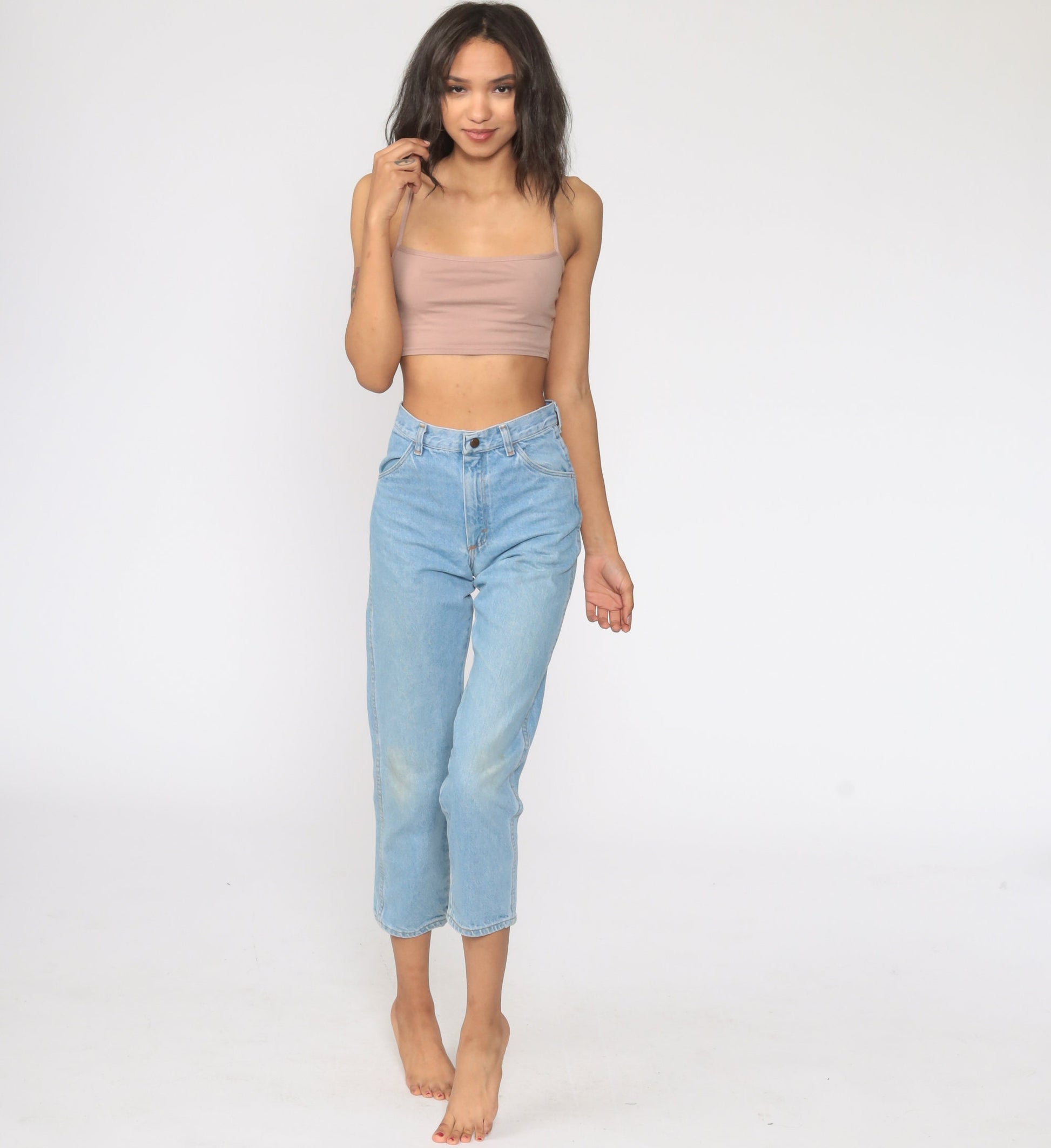 80s Maverick Mom Jeans Stone Wash Blue Denim Mid Rise Small 26