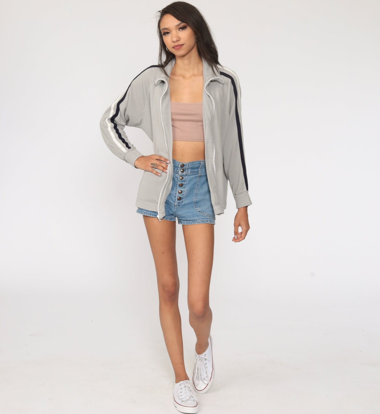 80s Oshman Track Jacket Grey Raglan Zip-Up Warmup Large