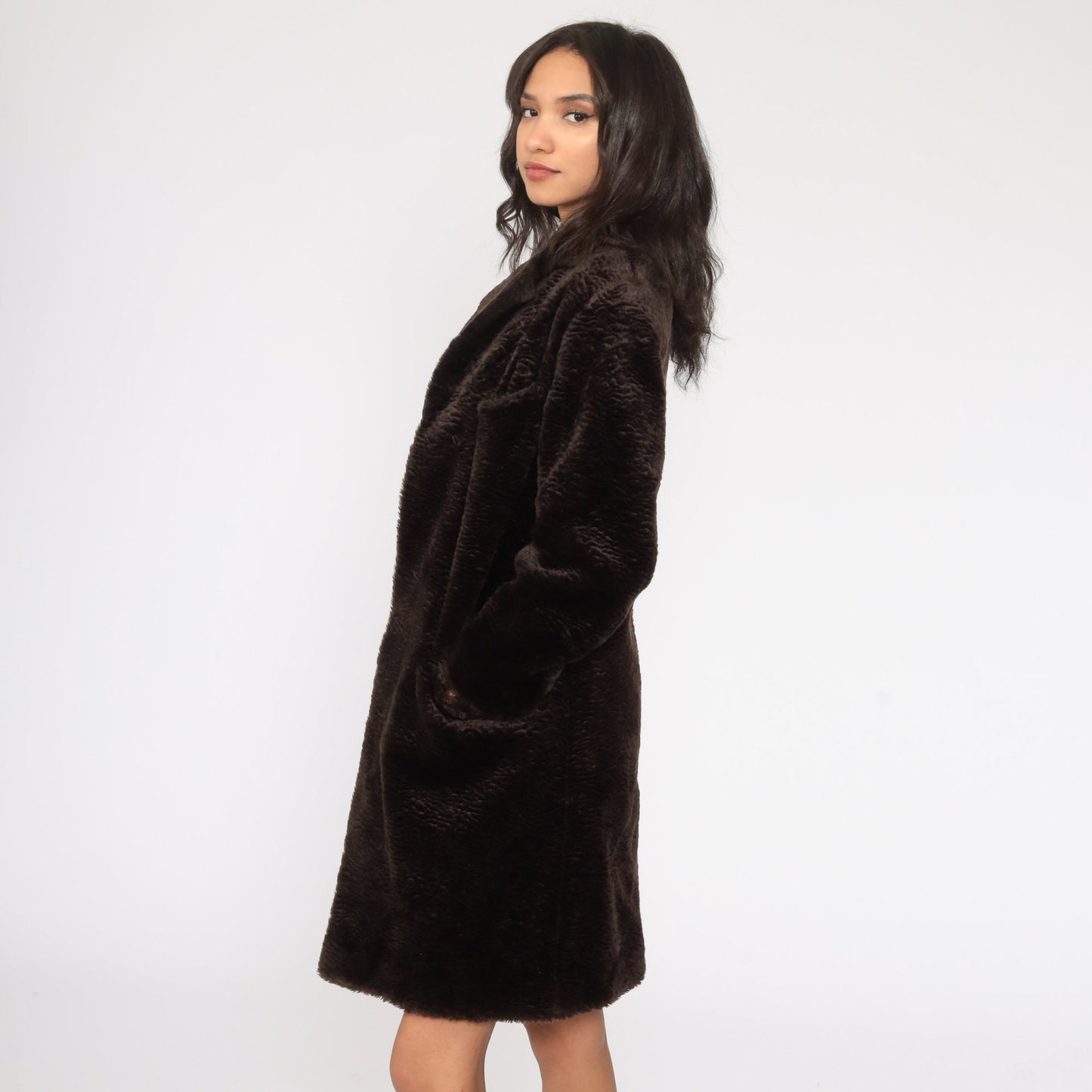 90s Brown Faux Fur Jacket Y2K Winter Coat Extra Small XS