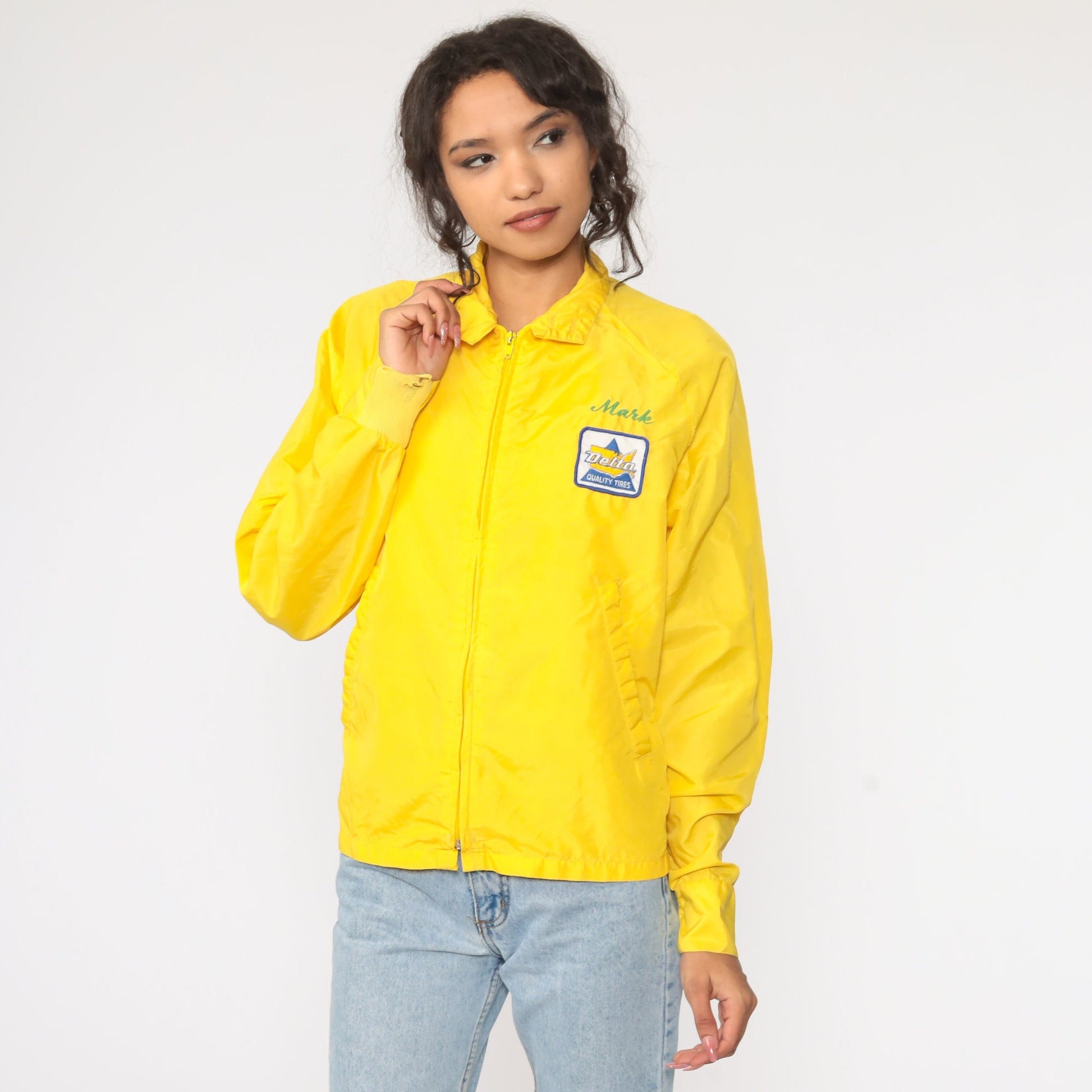 70s Delta Tires Windbreaker Jacket Yellow Raglan Zip-Up Medium