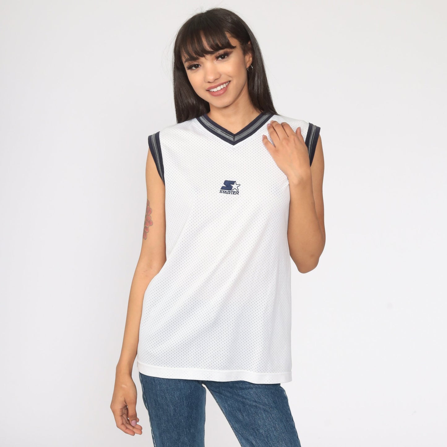 90s Starter Mesh Tank Top White Sports Jersey Small