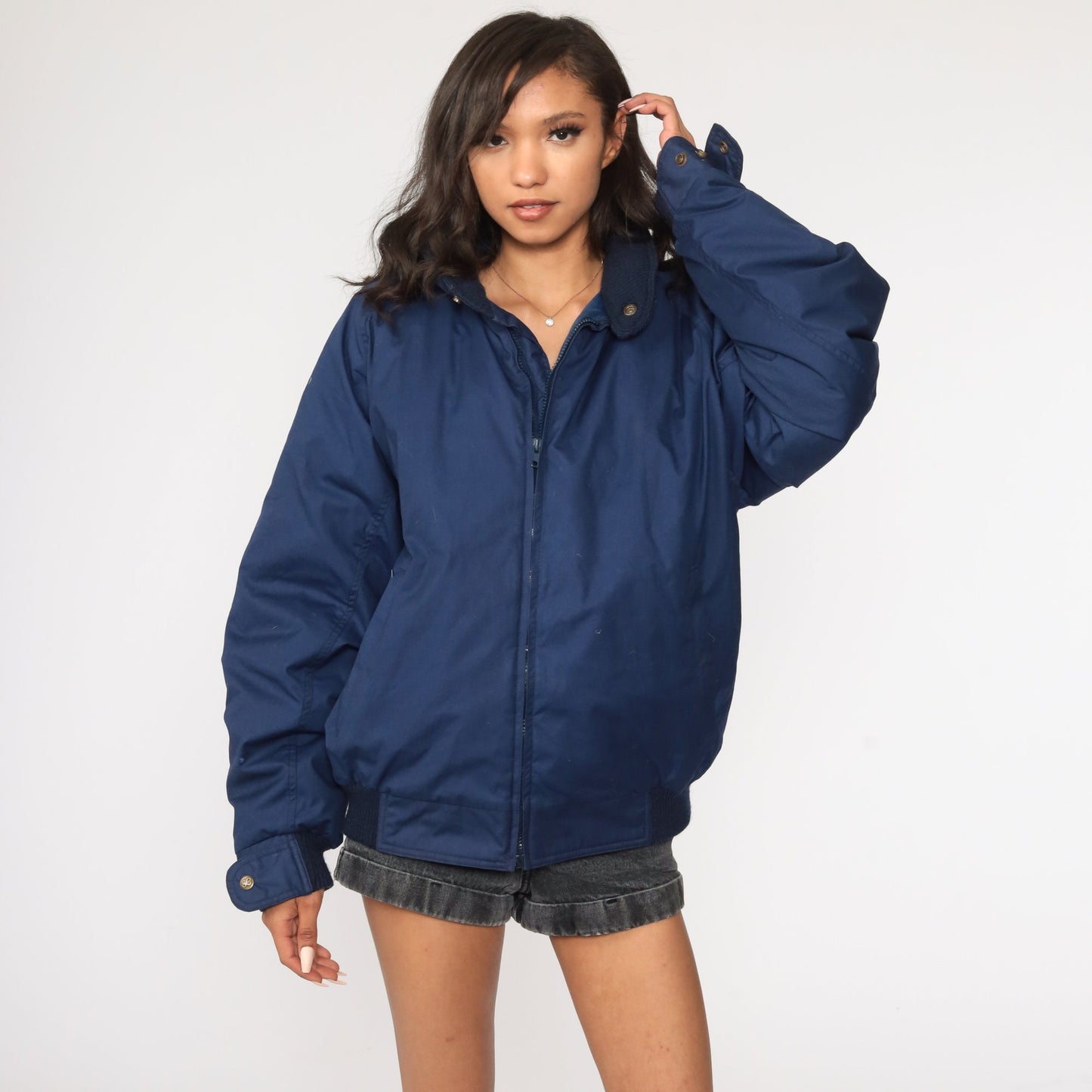 Eddie Bauer 80s Goose Down Bomber Jacket Navy Blue Men's Large